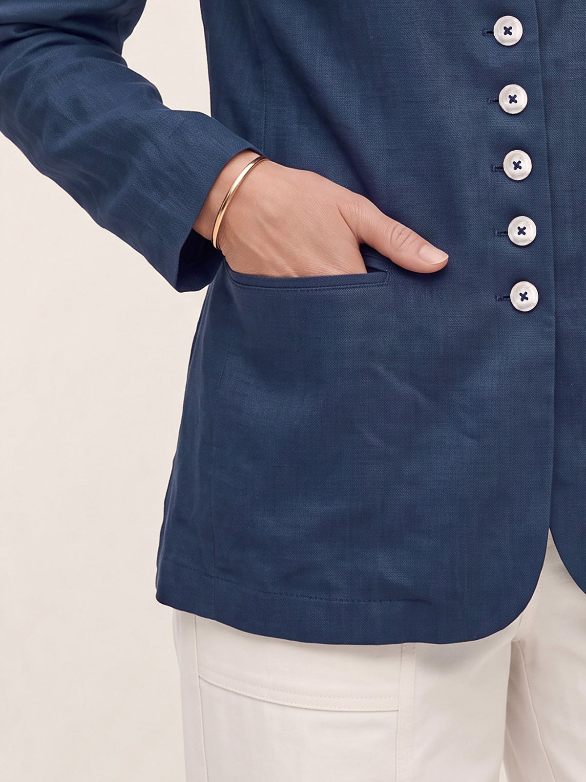 100% Linen Stand Collar Princess Seam Jacket ALIDA