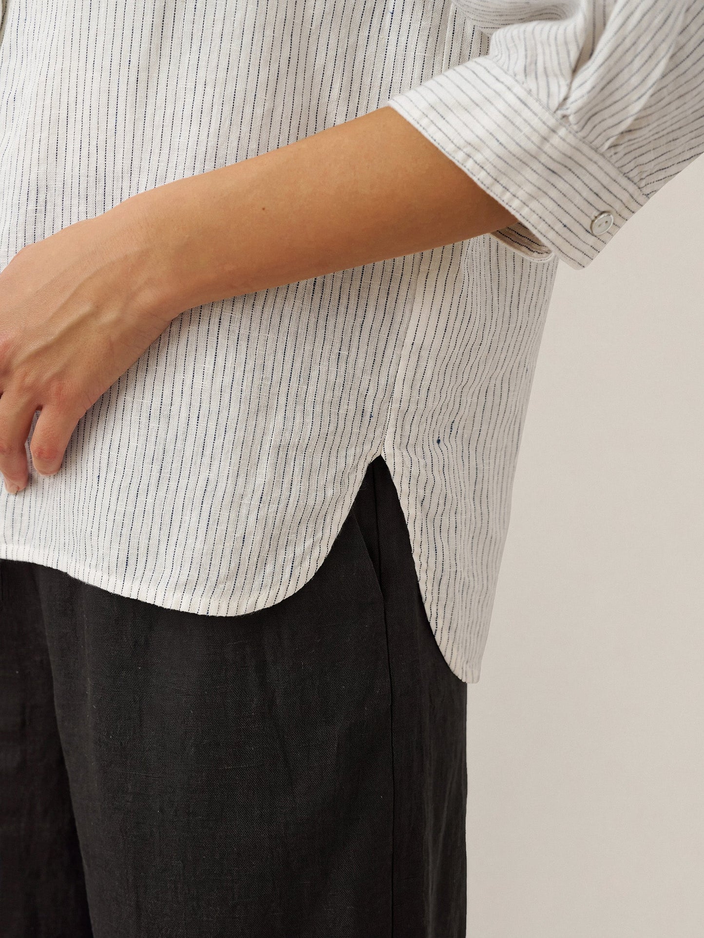 100% Linen Striped Three-Quarter Sleeve Shirt SKYLAR
