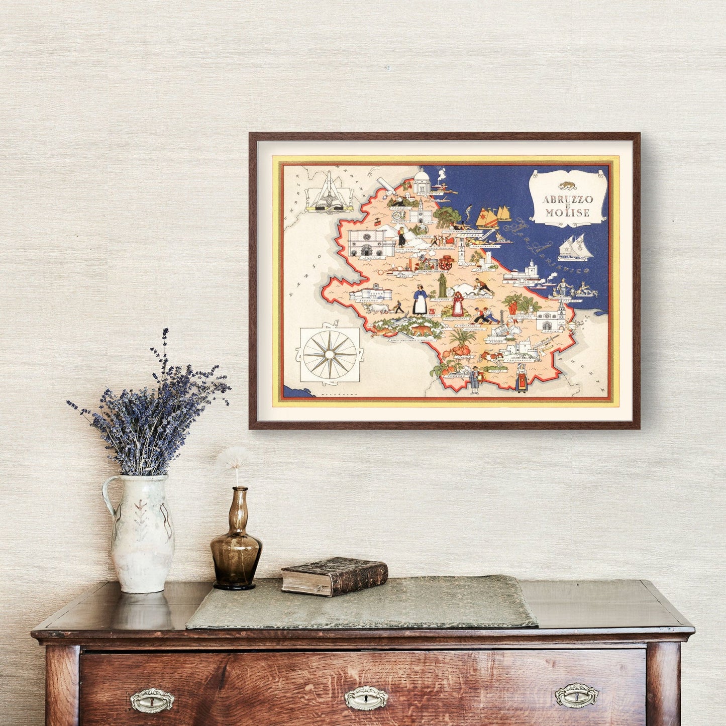 Vintage Map of Abruzzi e Molise Italy, 1938