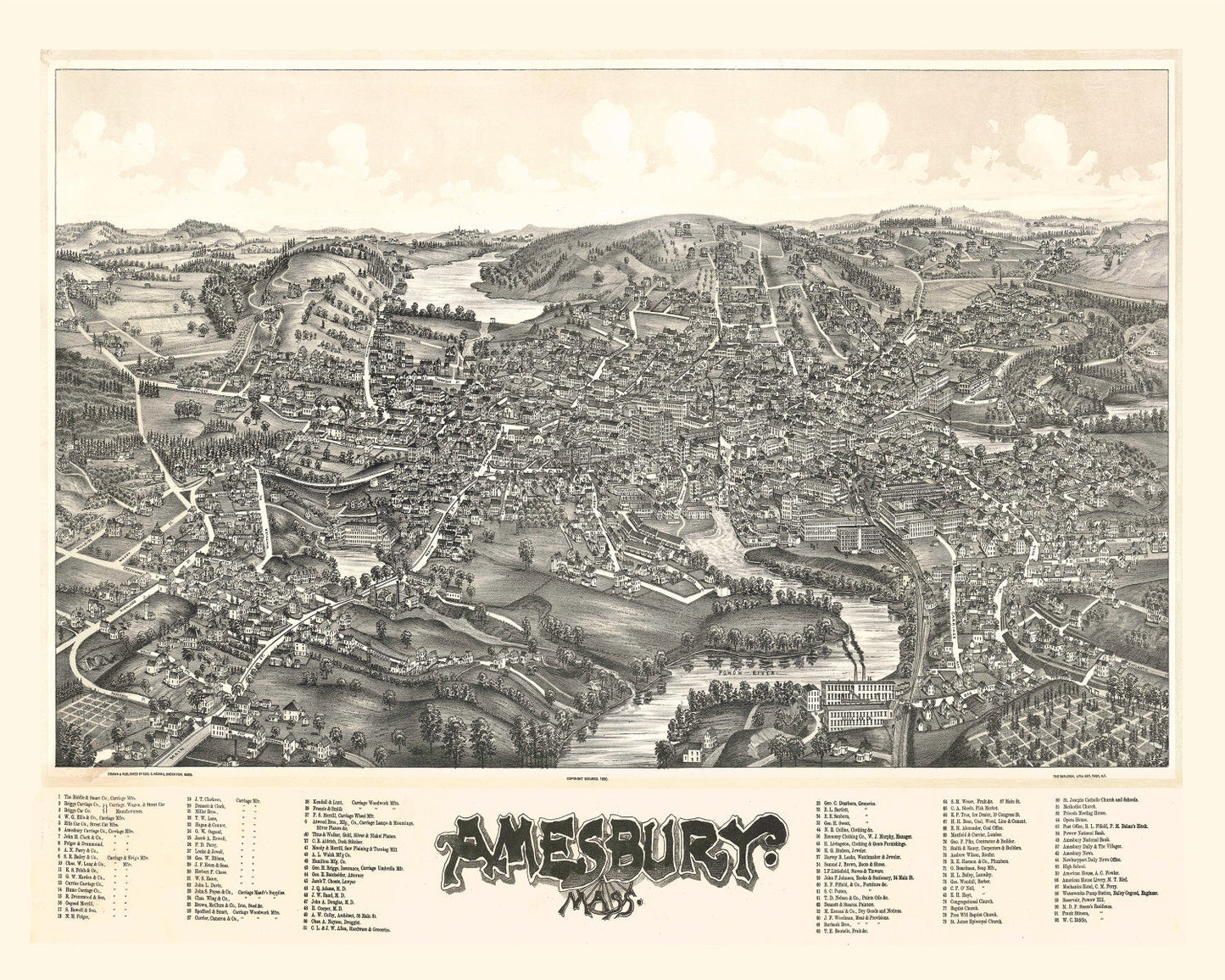 Vintage Map of Amesbury, Massachusetts 1890