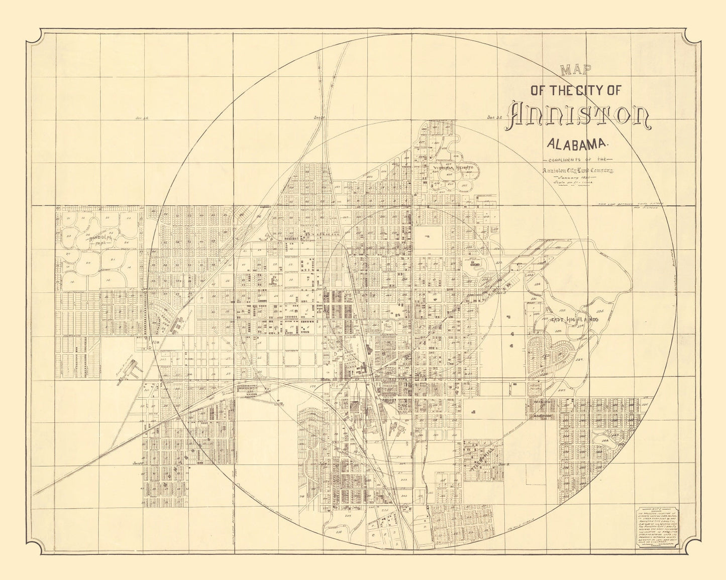 Vintage Map of Anniston, Alabama 1890