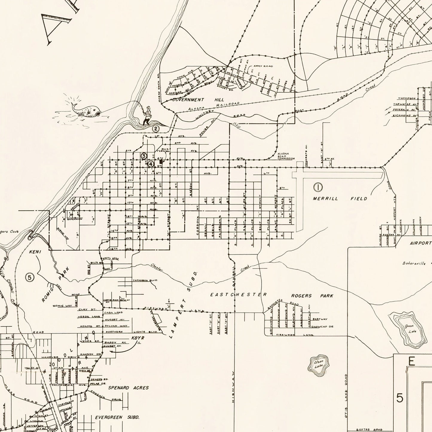 Vintage Map of Anchorage, Alaska 1951
