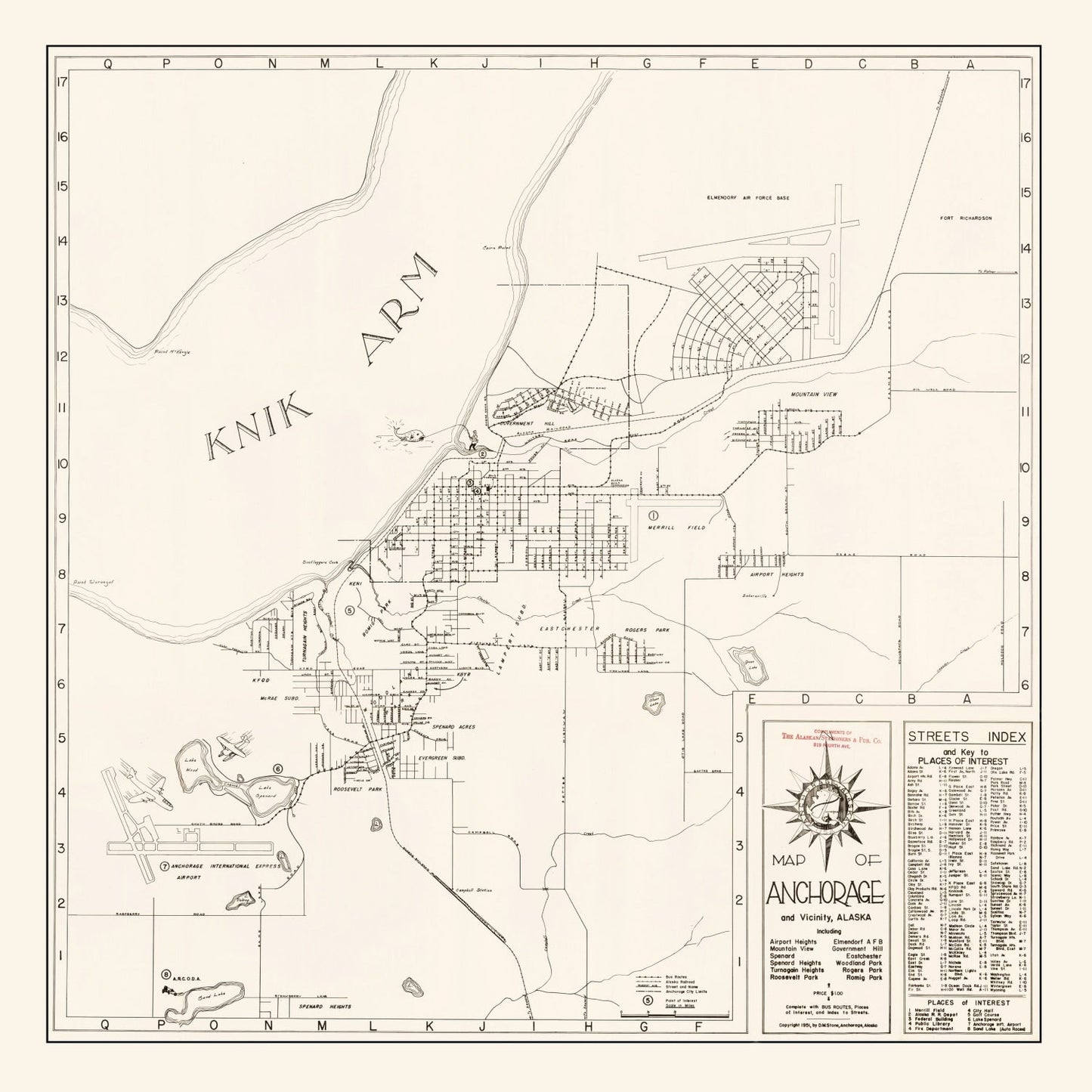 Vintage Map of Anchorage, Alaska 1951