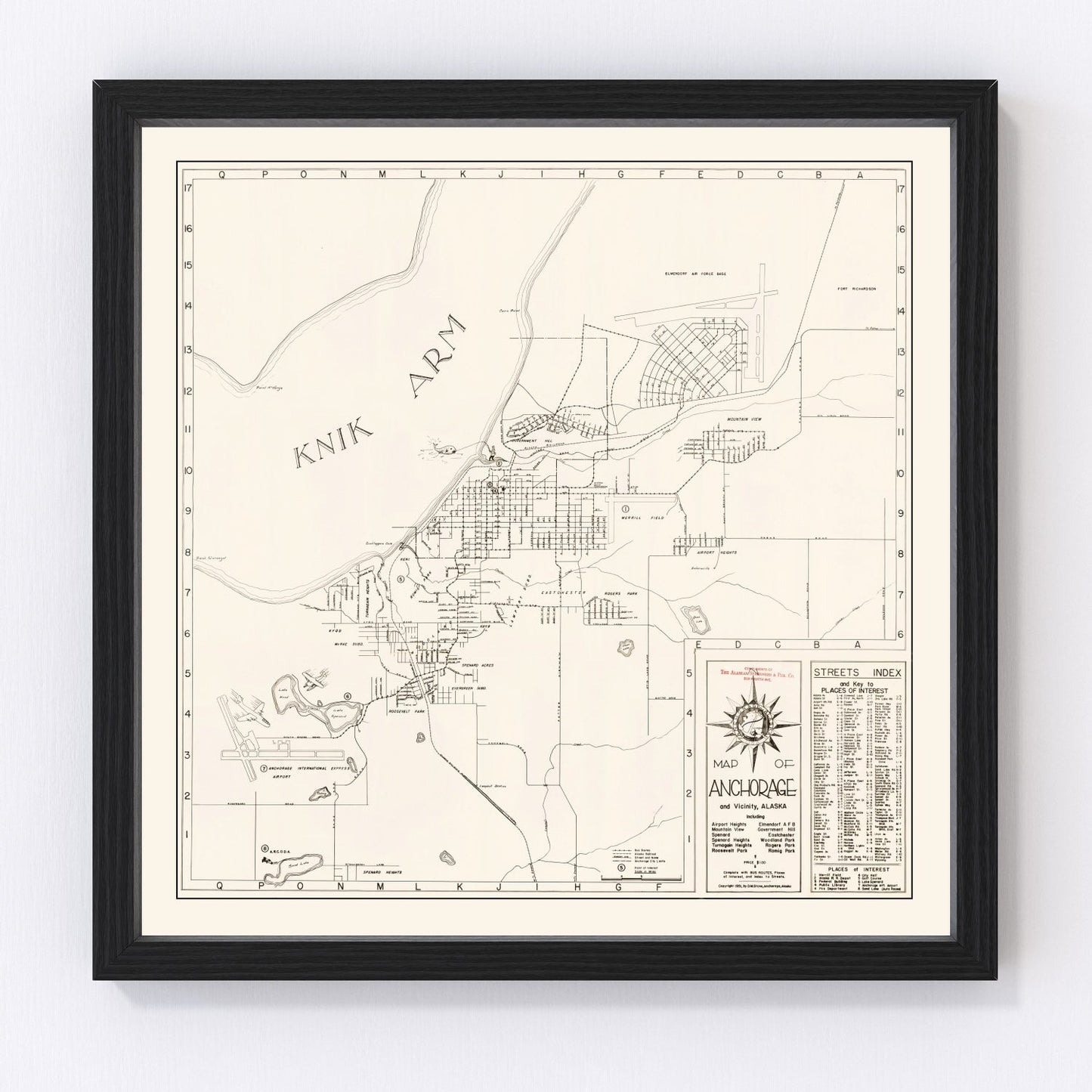 Vintage Map of Anchorage, Alaska 1951