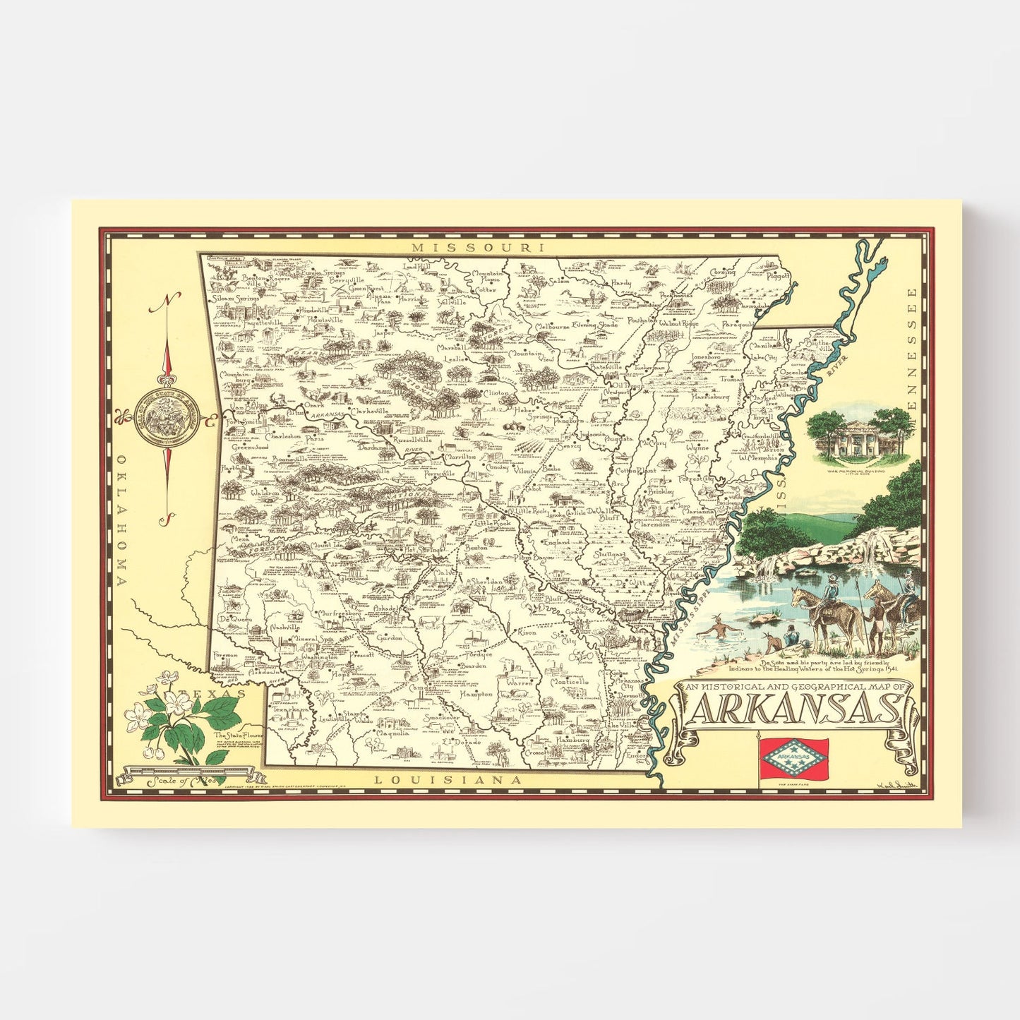 Vintage Map of Arkansas 1938