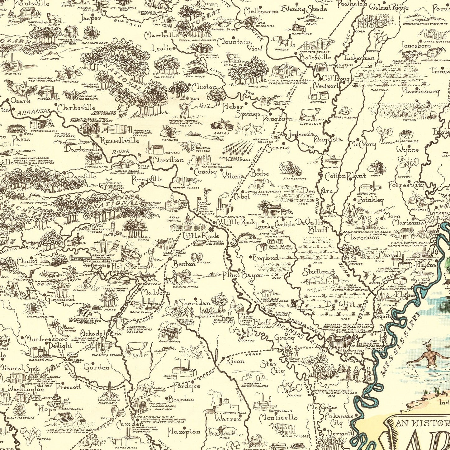 Vintage Map of Arkansas 1938