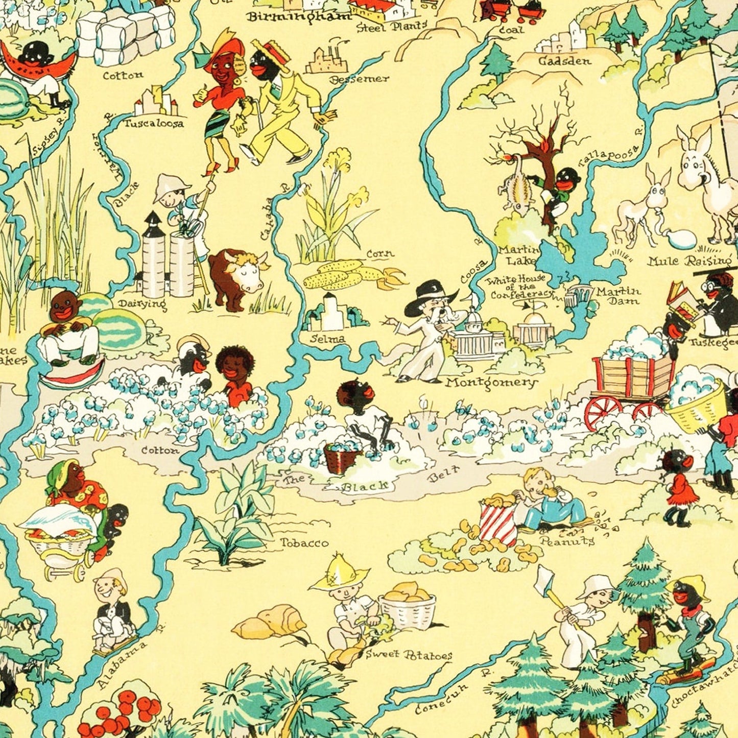 Vintage Map of Alabama 1935