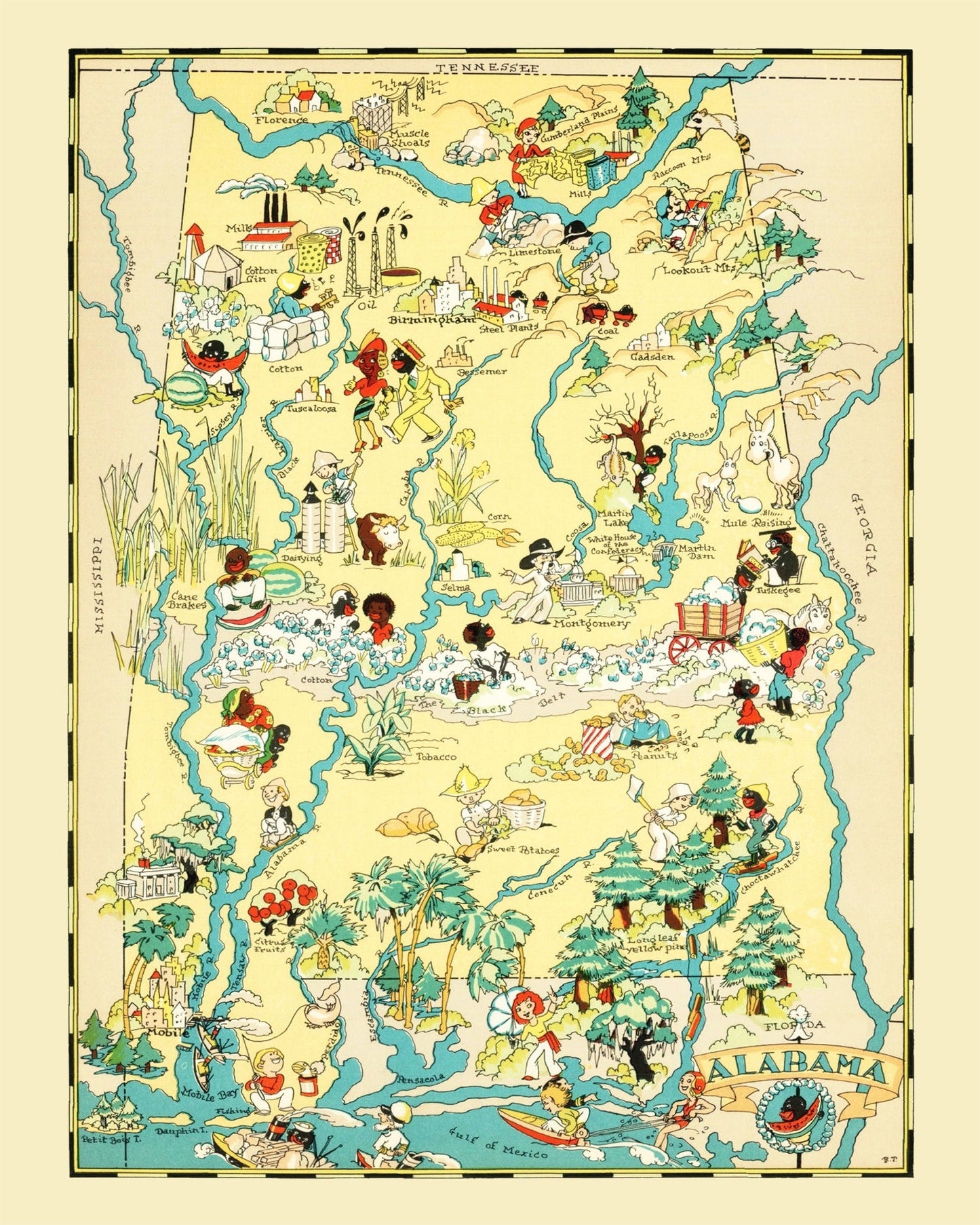 Vintage Map of Alabama 1935