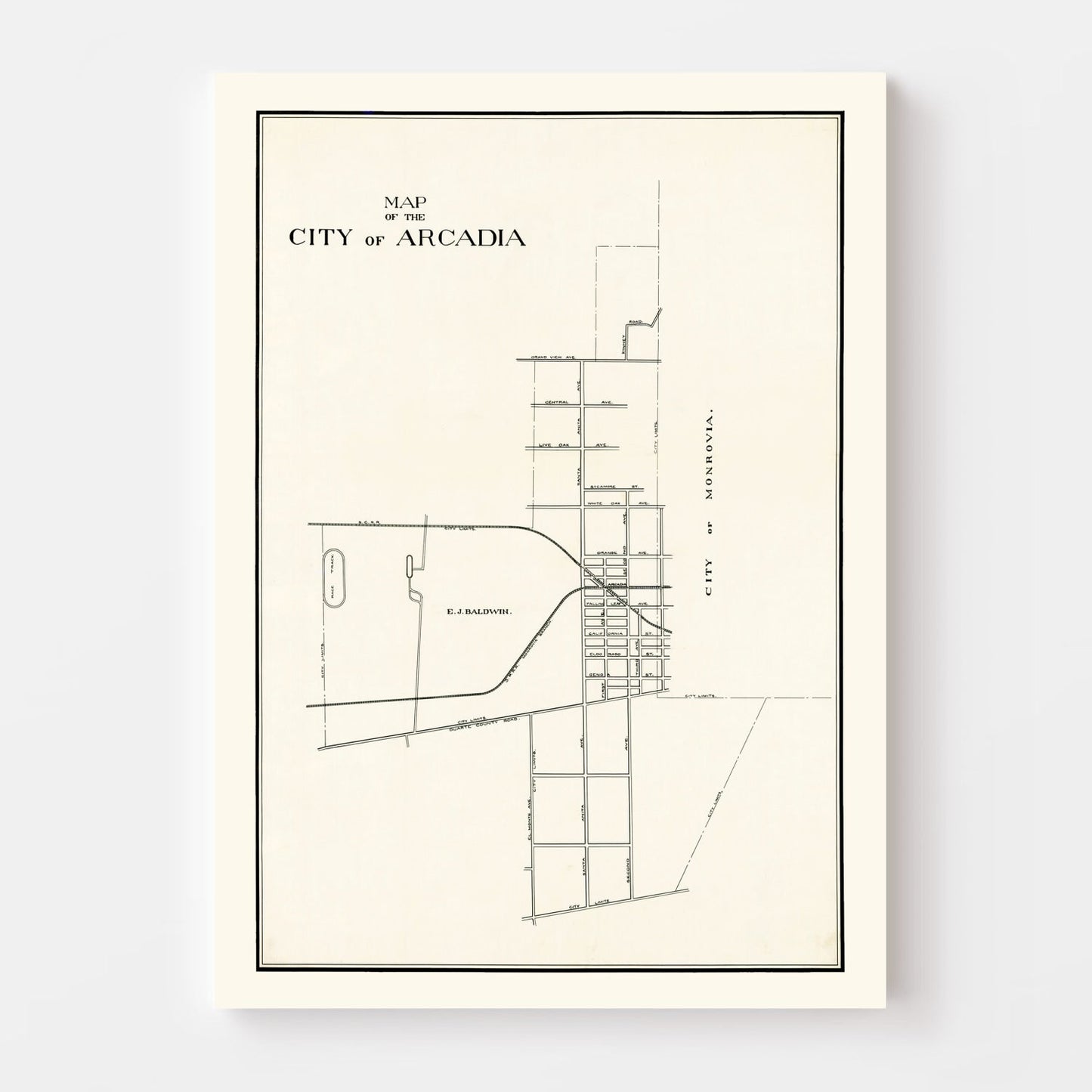 Vintage Map of Arcadia, California 1910