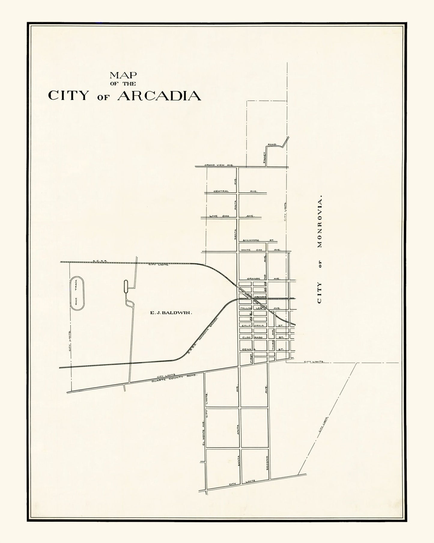 Vintage Map of Arcadia, California 1910