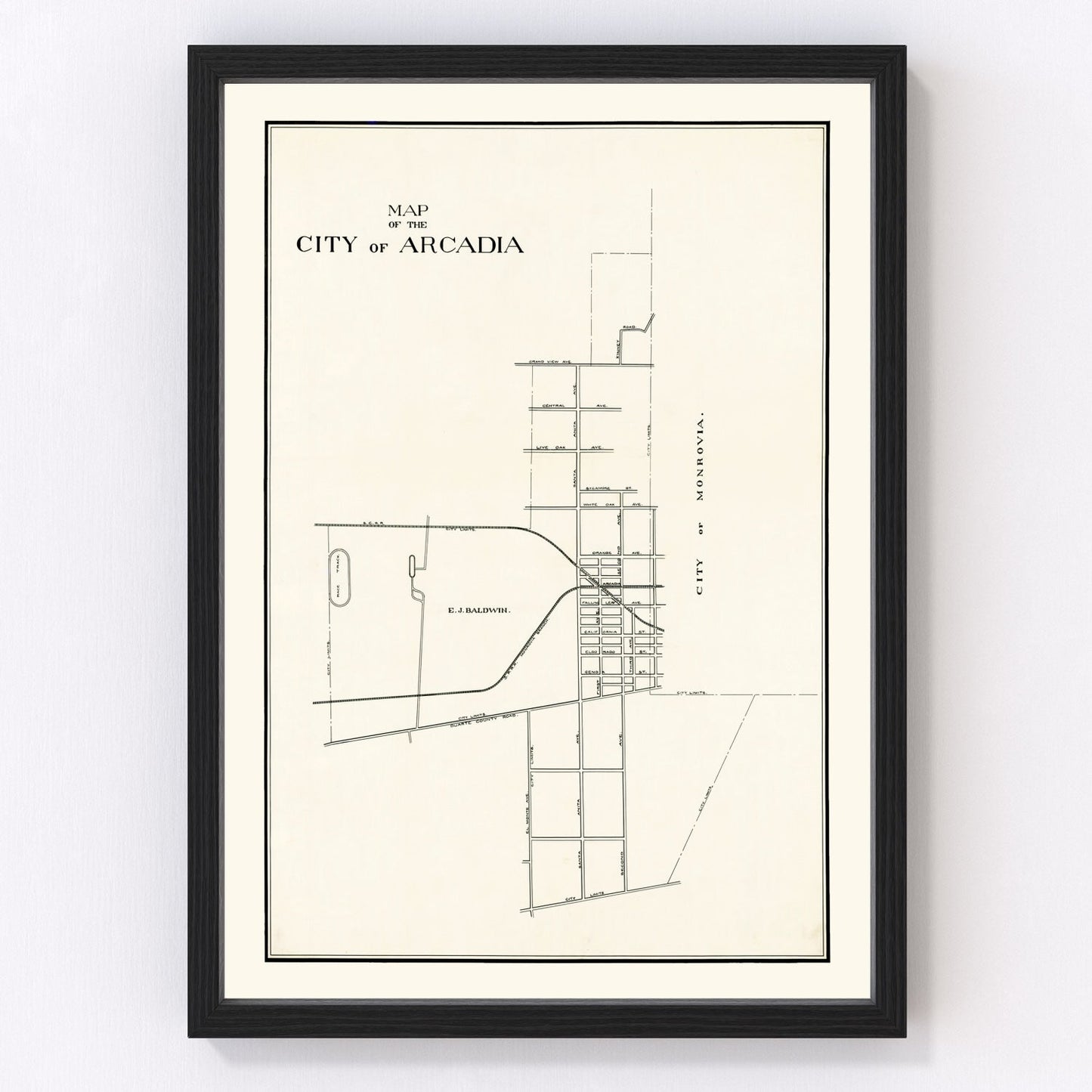 Vintage Map of Arcadia, California 1910