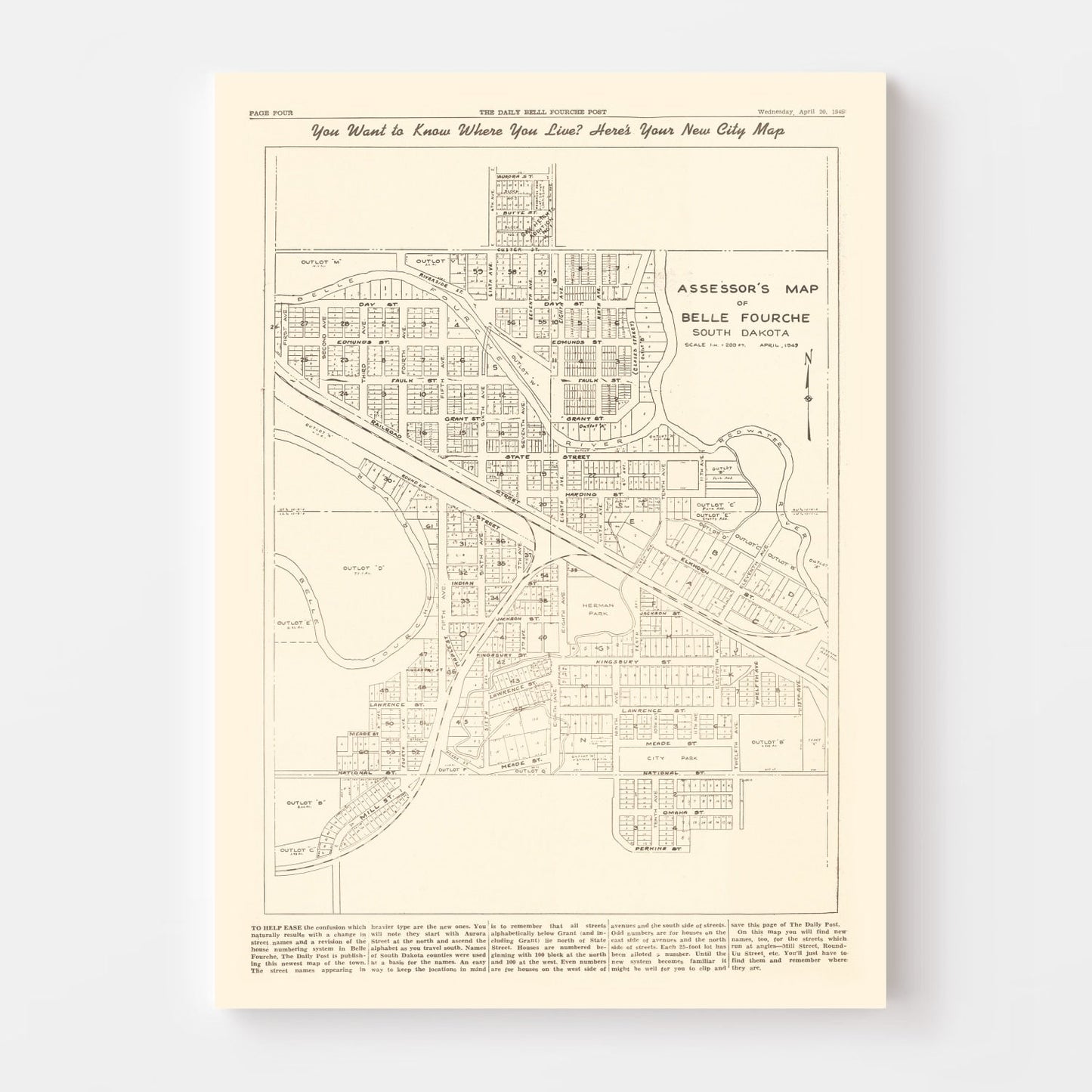 Vintage Map of Belle Fourche, South Dakota 1949