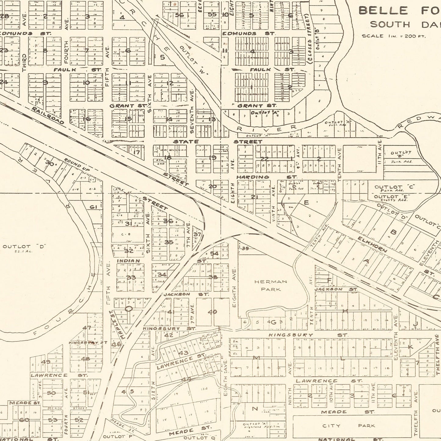 Vintage Map of Belle Fourche, South Dakota 1949