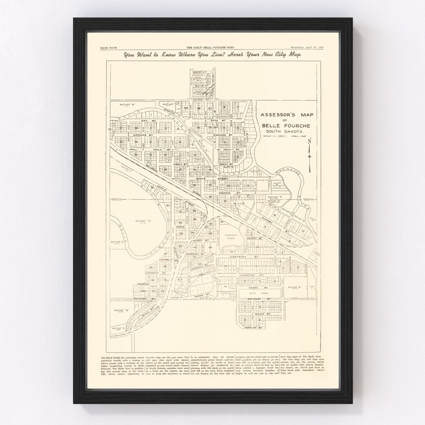 Vintage Map of Belle Fourche, South Dakota 1949