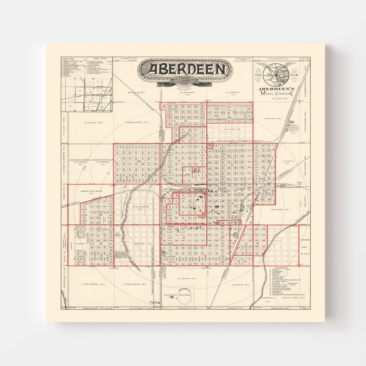 Vintage Map of Aberdeen, South Dakota 1888