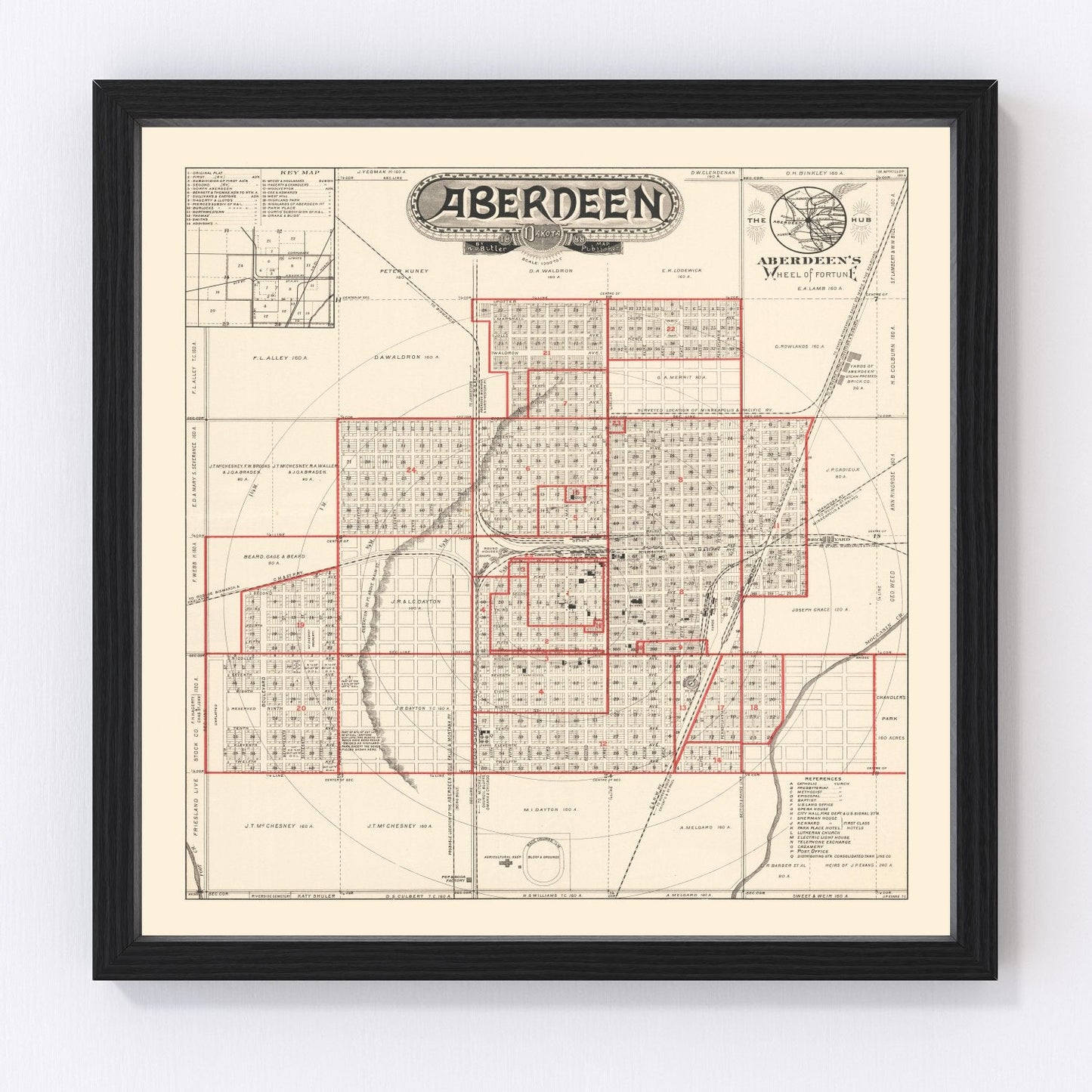 Vintage Map of Aberdeen, South Dakota 1888
