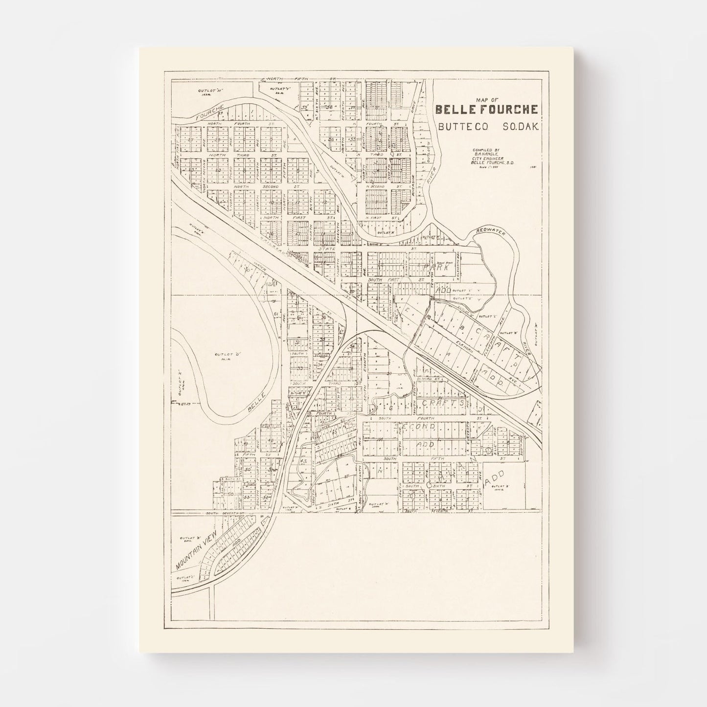 Vintage Map of Belle Fourche, South Dakota 1949