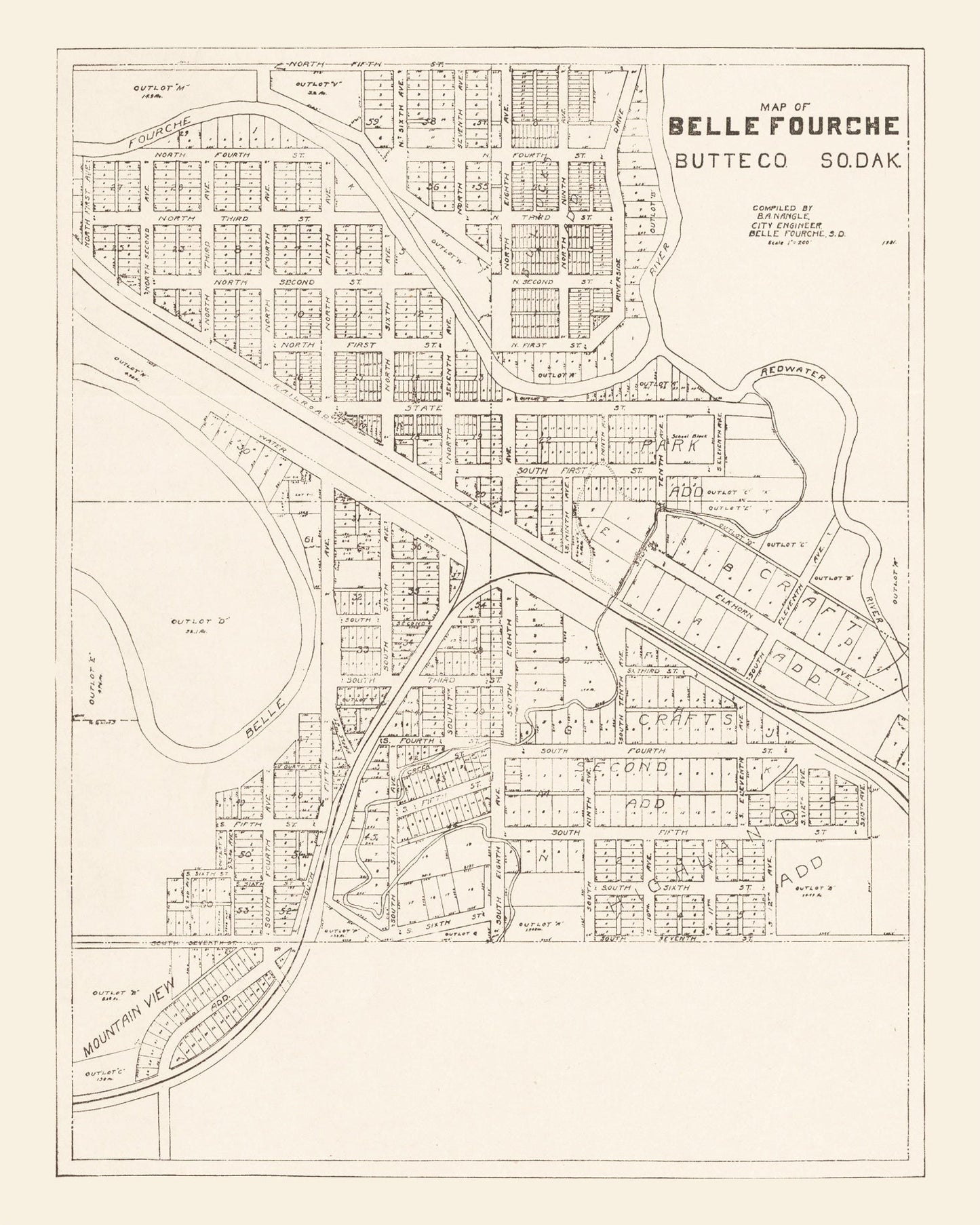 Vintage Map of Belle Fourche, South Dakota 1949