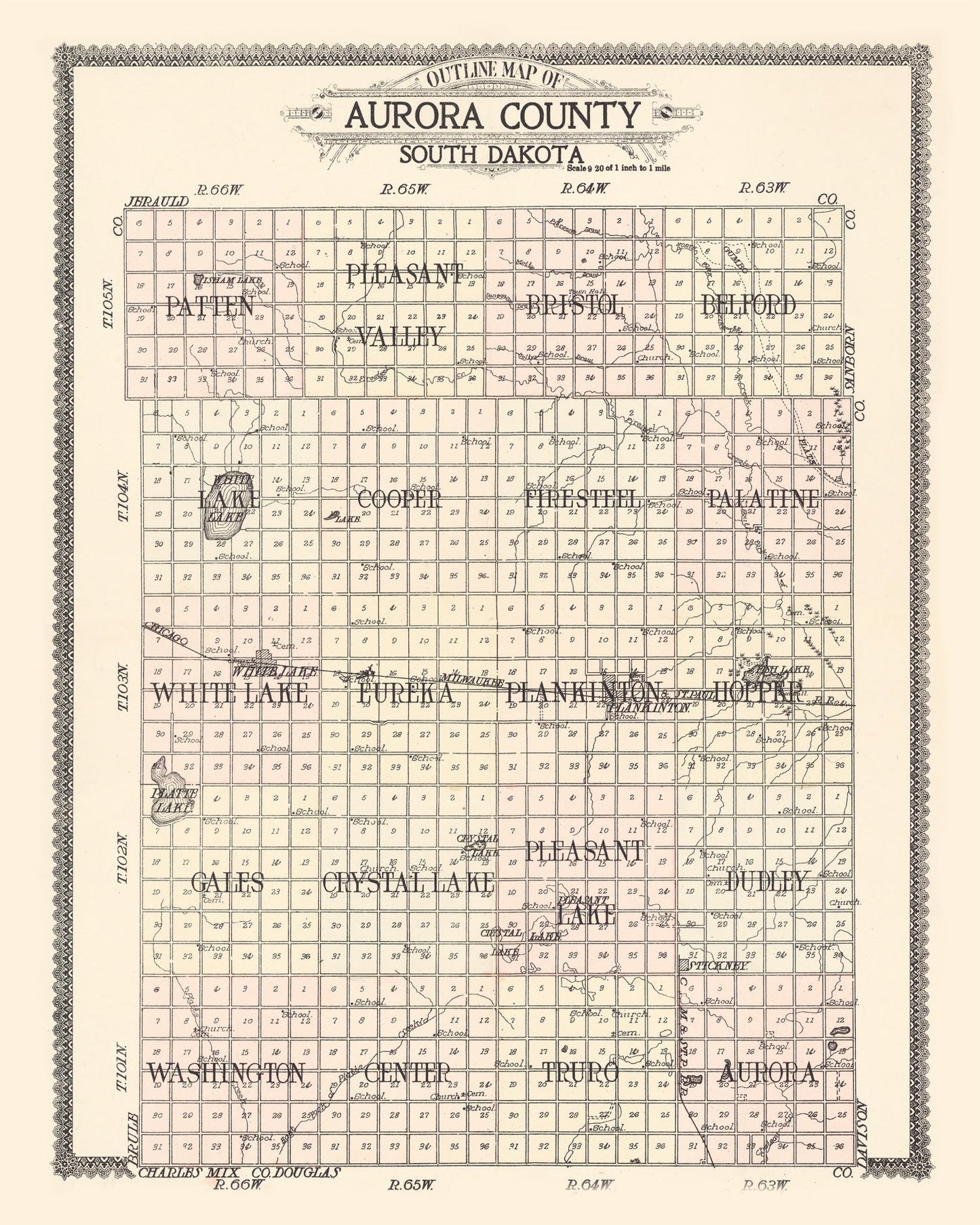 Vintage Map of Aurora County, South Dakota 1911