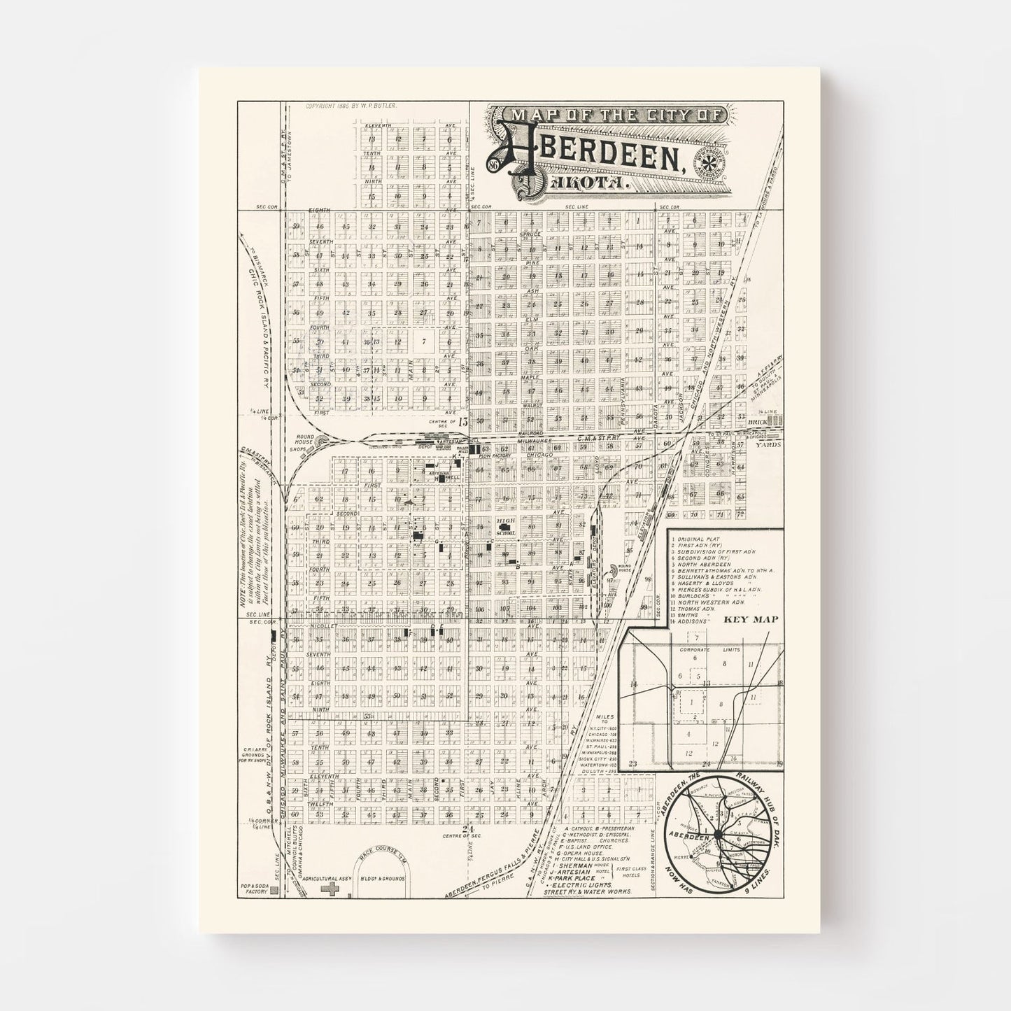Vintage Map of Aberdeen, South Dakota 1886