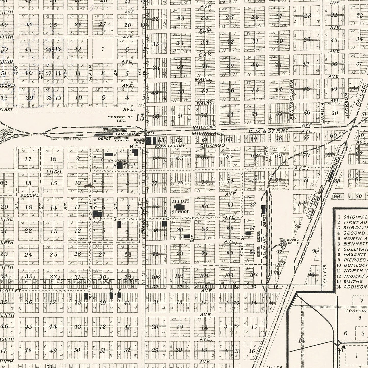 Vintage Map of Aberdeen, South Dakota 1886