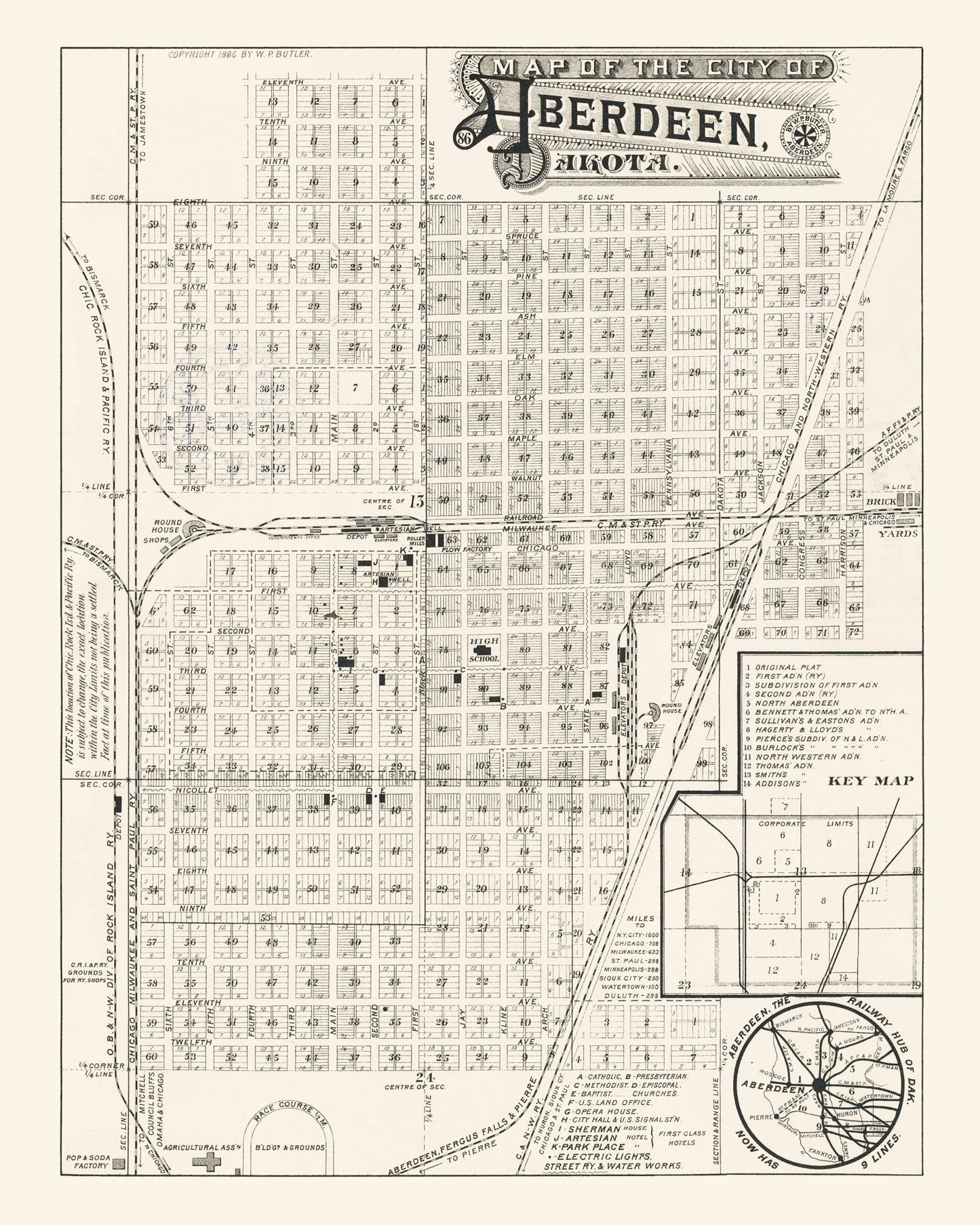 Vintage Map of Aberdeen, South Dakota 1886