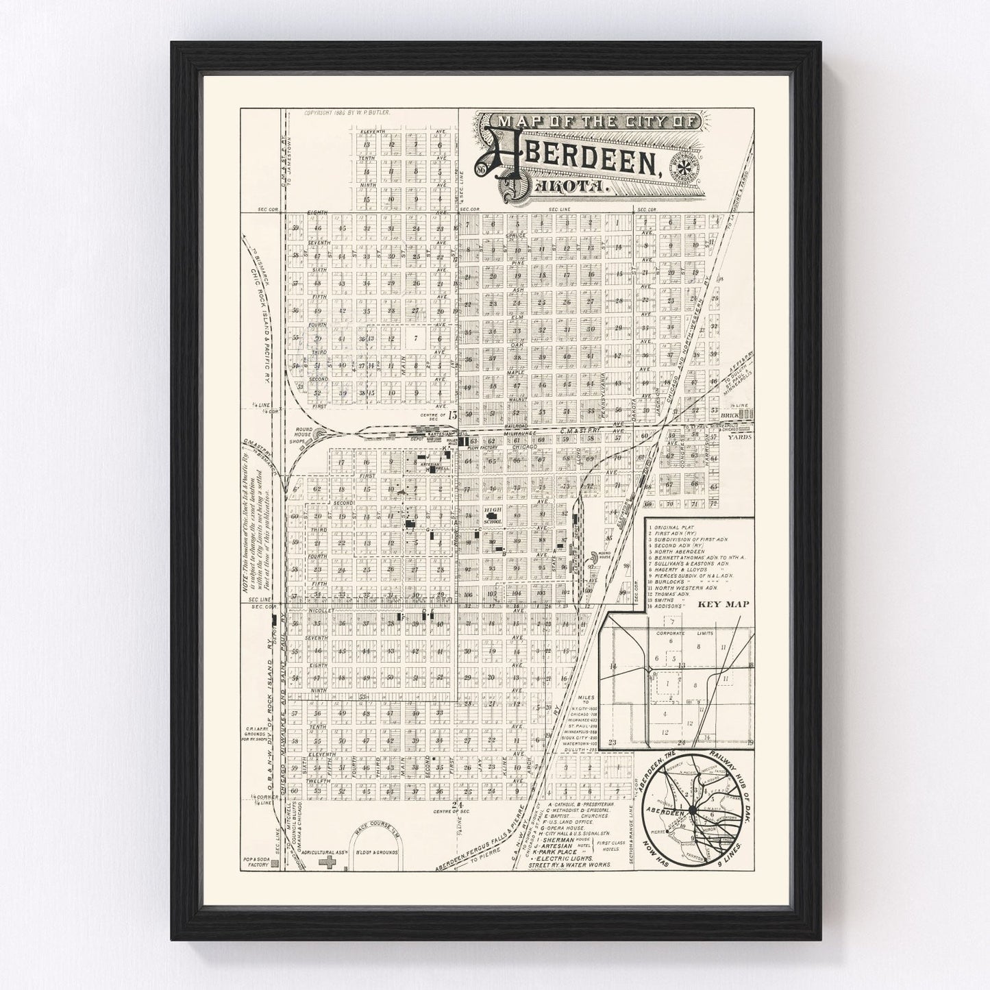 Vintage Map of Aberdeen, South Dakota 1886
