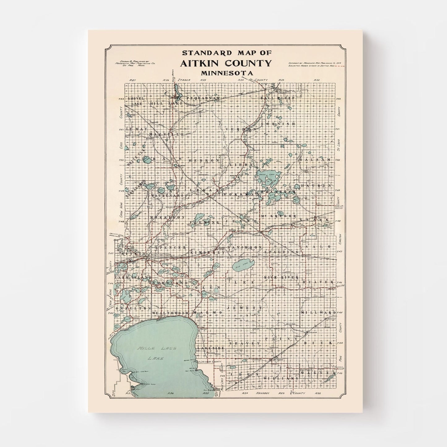 Vintage Map of Aitkin County, Minnesota 1914