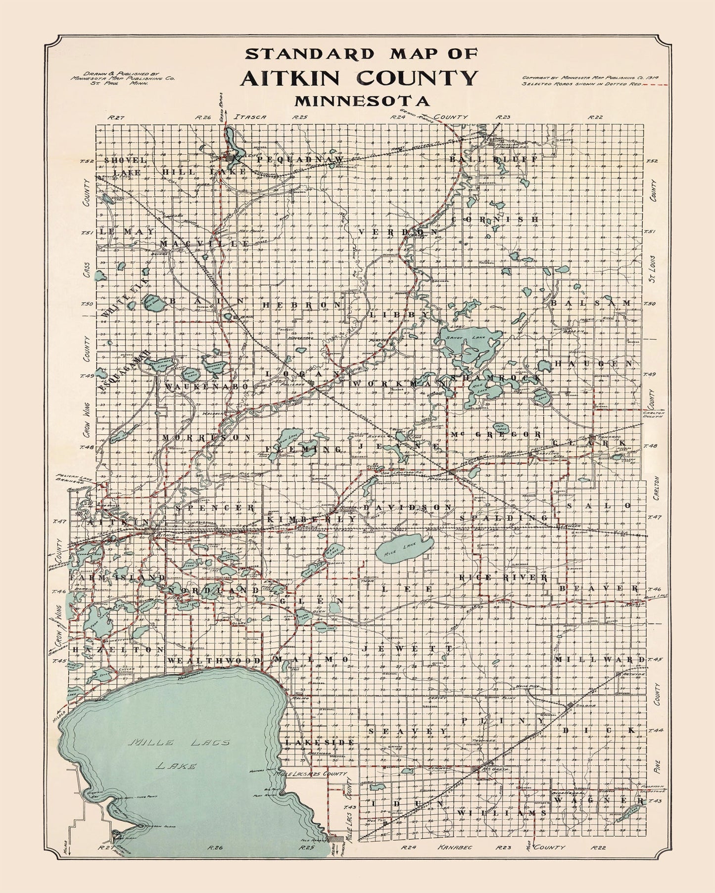 Vintage Map of Aitkin County, Minnesota 1914