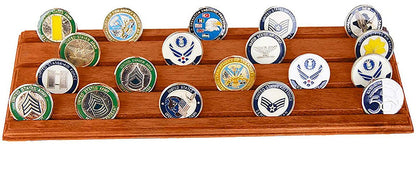 Flag Connections Military Challenge Coin Holder Stand 4 Rows Walnut Wood