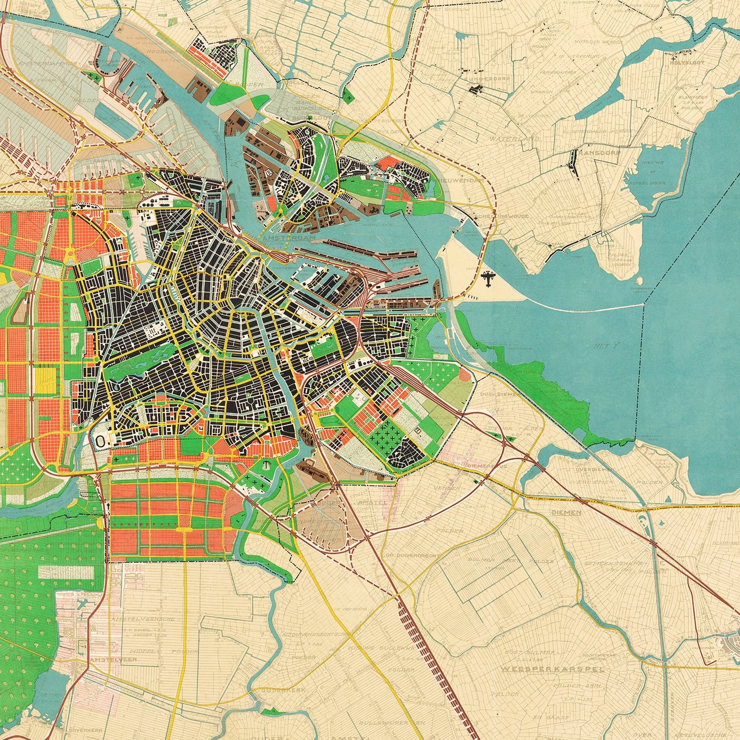Vintage Map of Amsterdam, Netherlands 1927