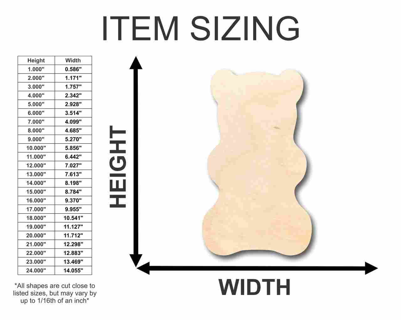 Unfinished Wood Gummy Bear Shape - Candy - Craft - up to 46" DIY