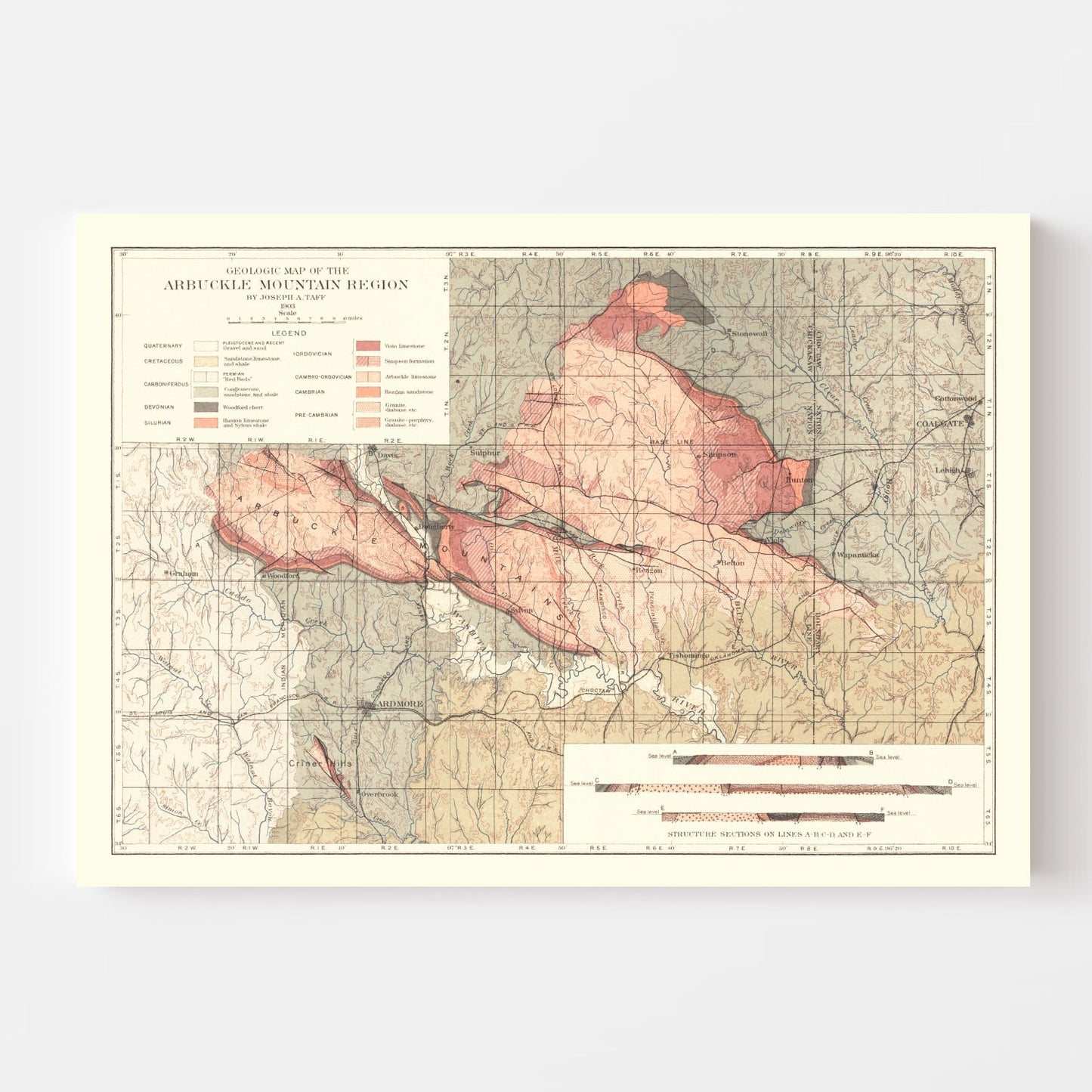 Vintage Arbuckle Mountain Region Map 1903