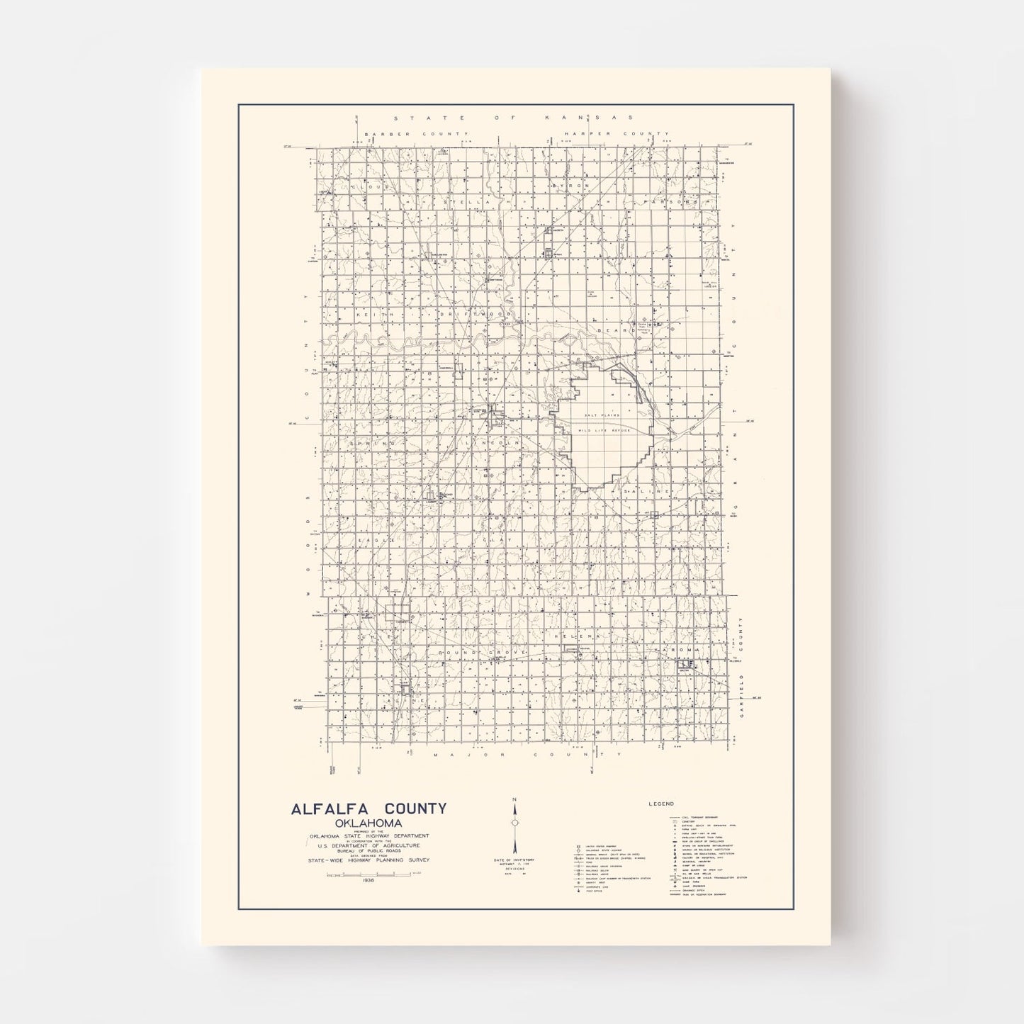 Vintage Map of Alfalfa County, Oklahoma 1936