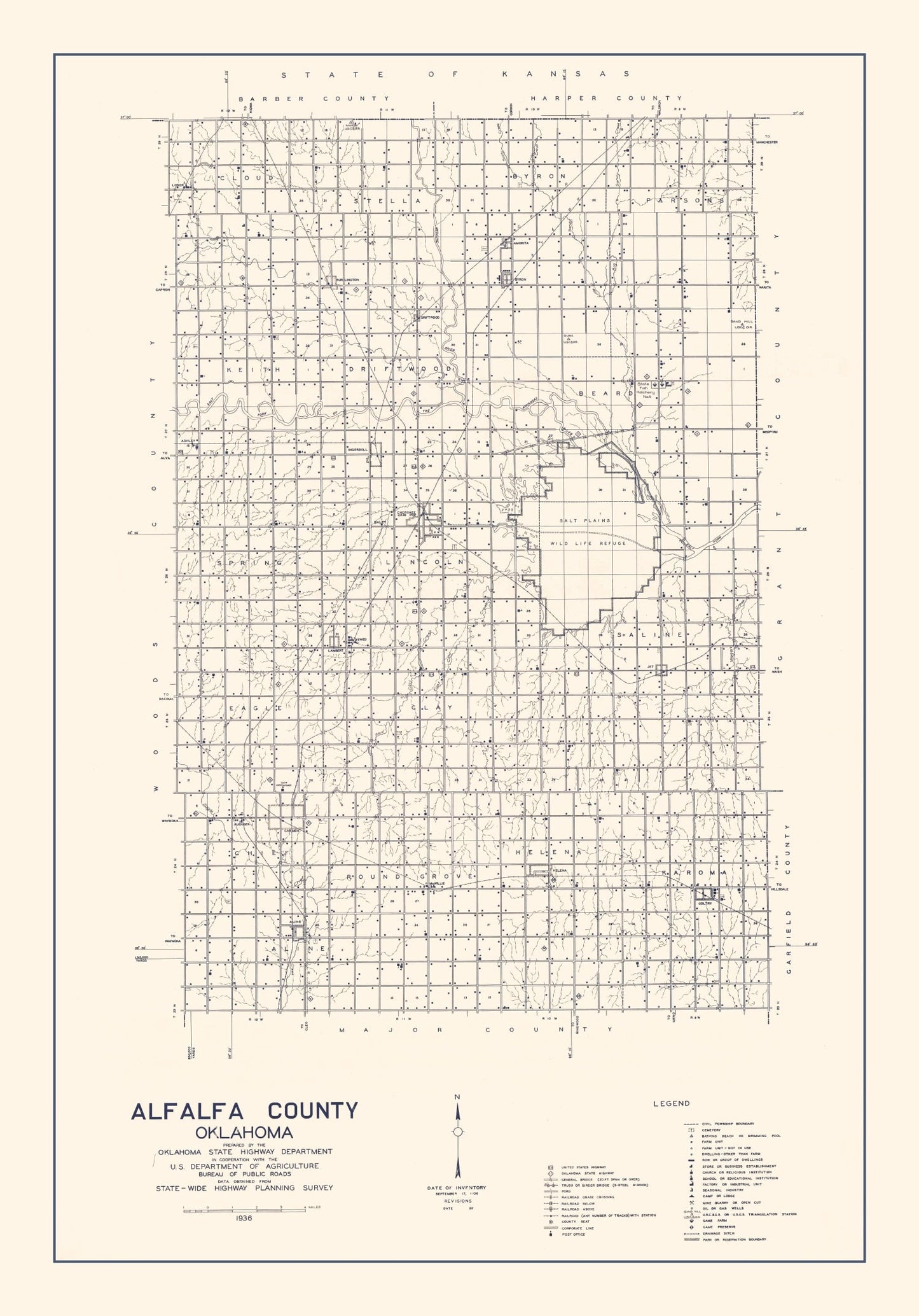 Vintage Map of Alfalfa County, Oklahoma 1936