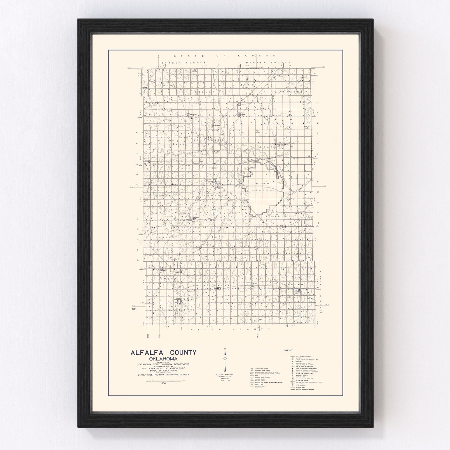 Vintage Map of Alfalfa County, Oklahoma 1936