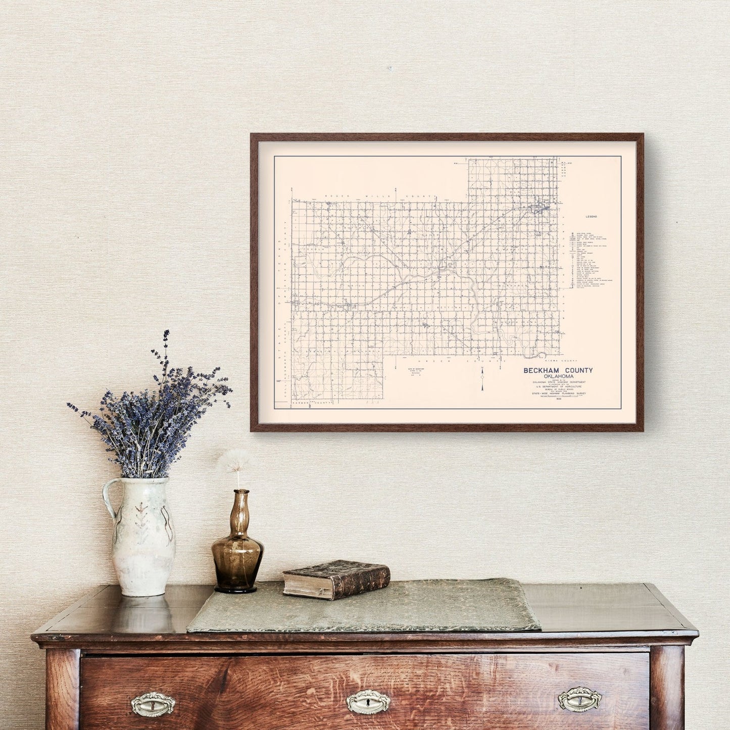 Vintage Map of Beckham County, Oklahoma 1936