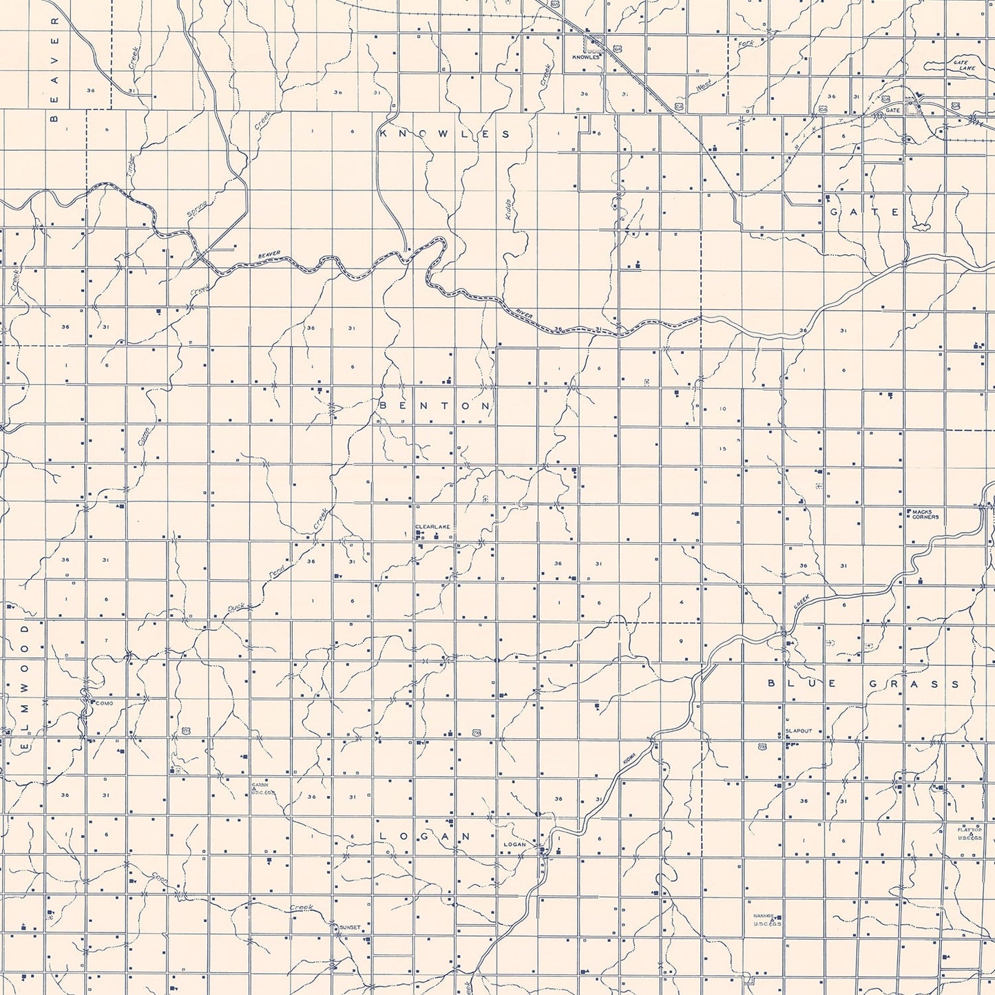 Vintage Map of Beaver County, Oklahoma 1936