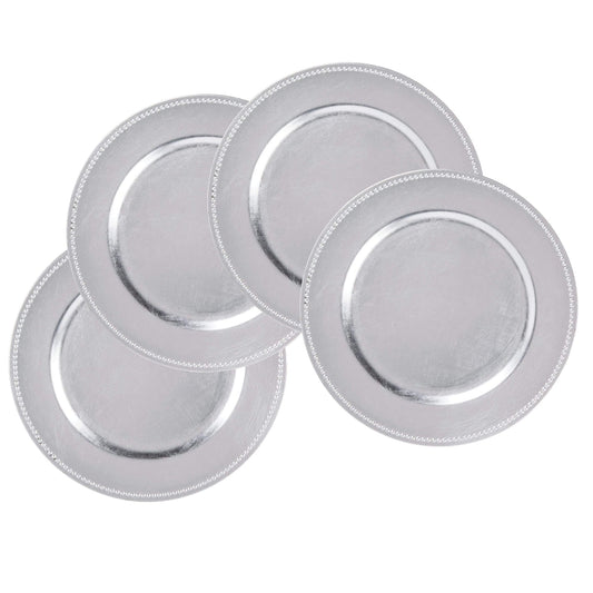 BEADED SILVER SET/4 CHARGE PLATE
