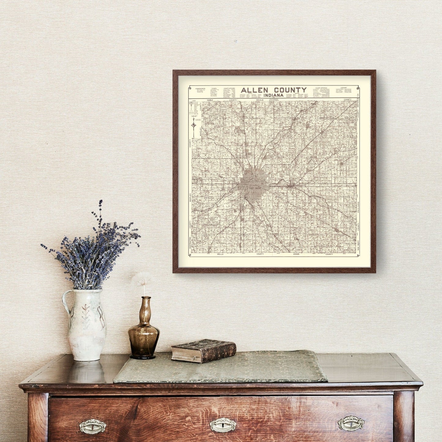 Vintage Map of Allen County, Indiana 1935