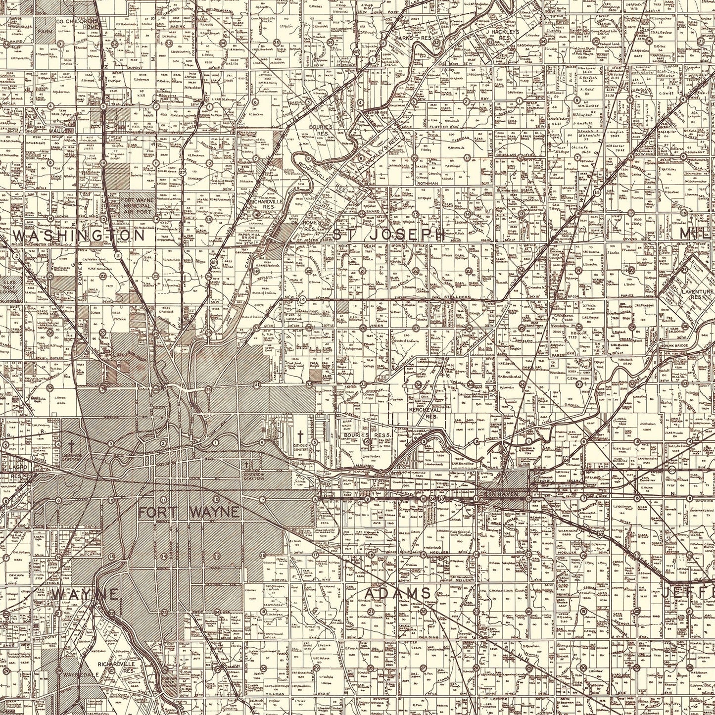 Vintage Map of Allen County, Indiana 1935