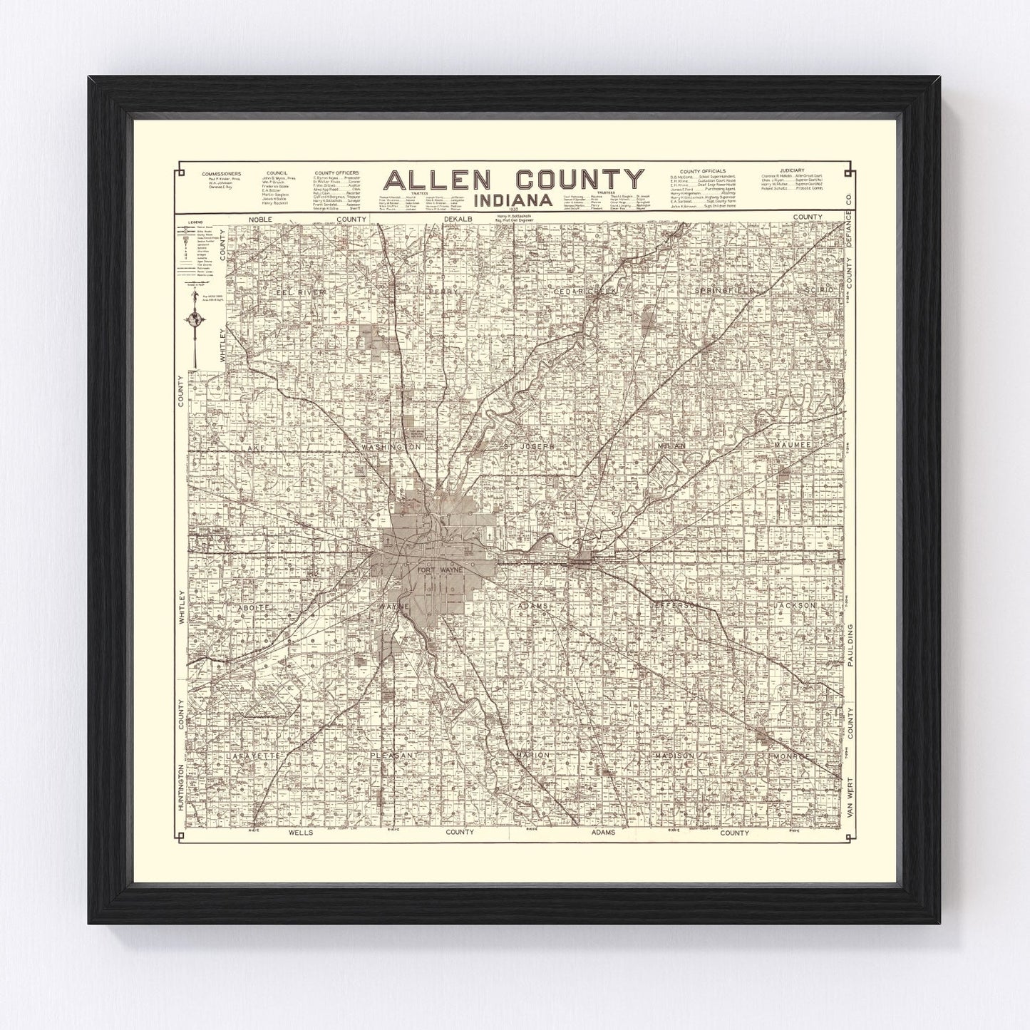 Vintage Map of Allen County, Indiana 1935