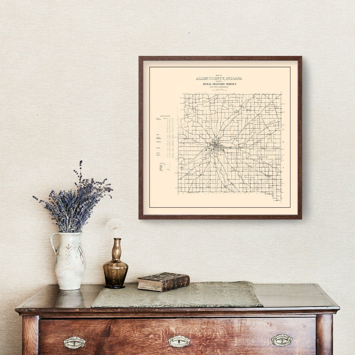Vintage Map of Allen County, Indiana 1910