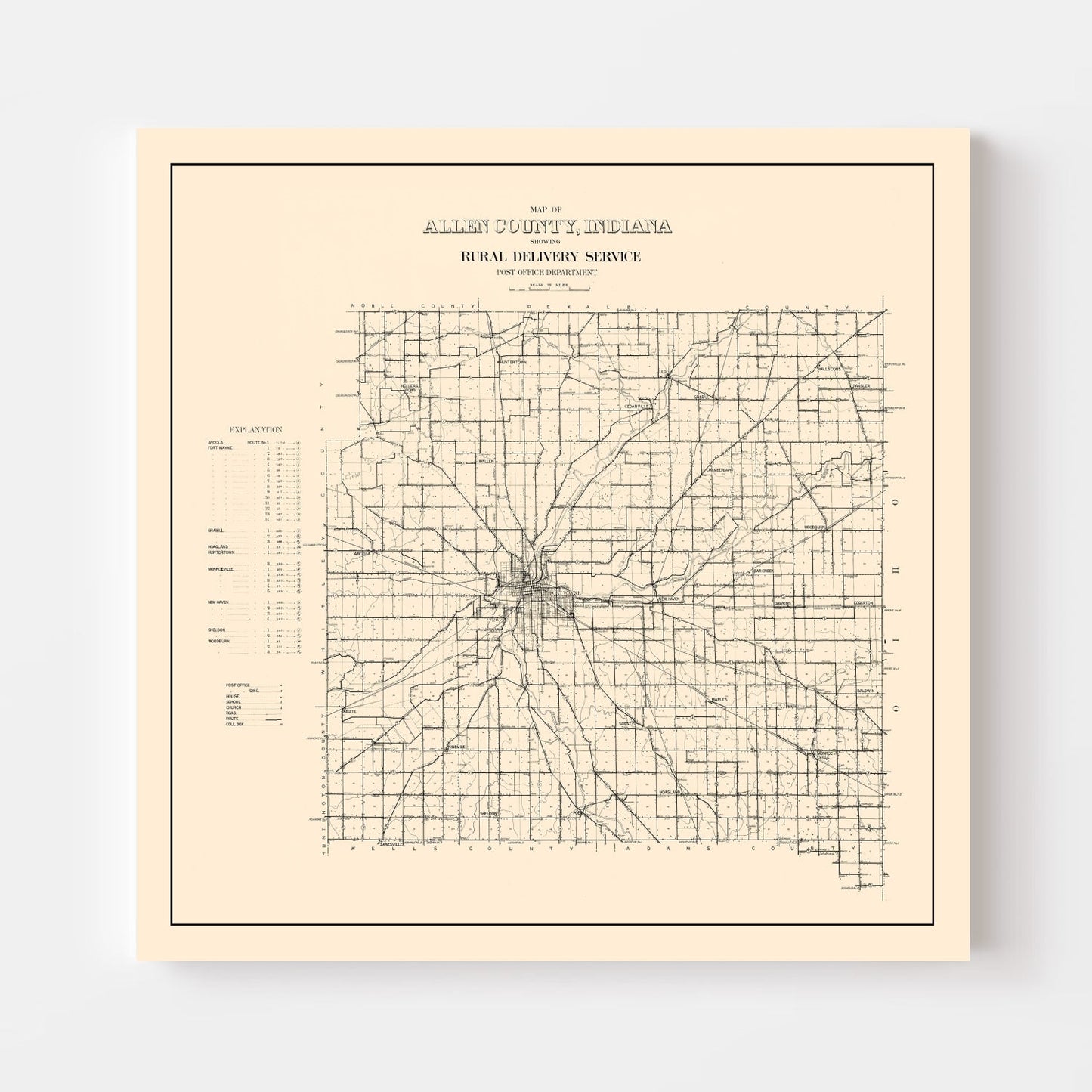 Vintage Map of Allen County, Indiana 1910