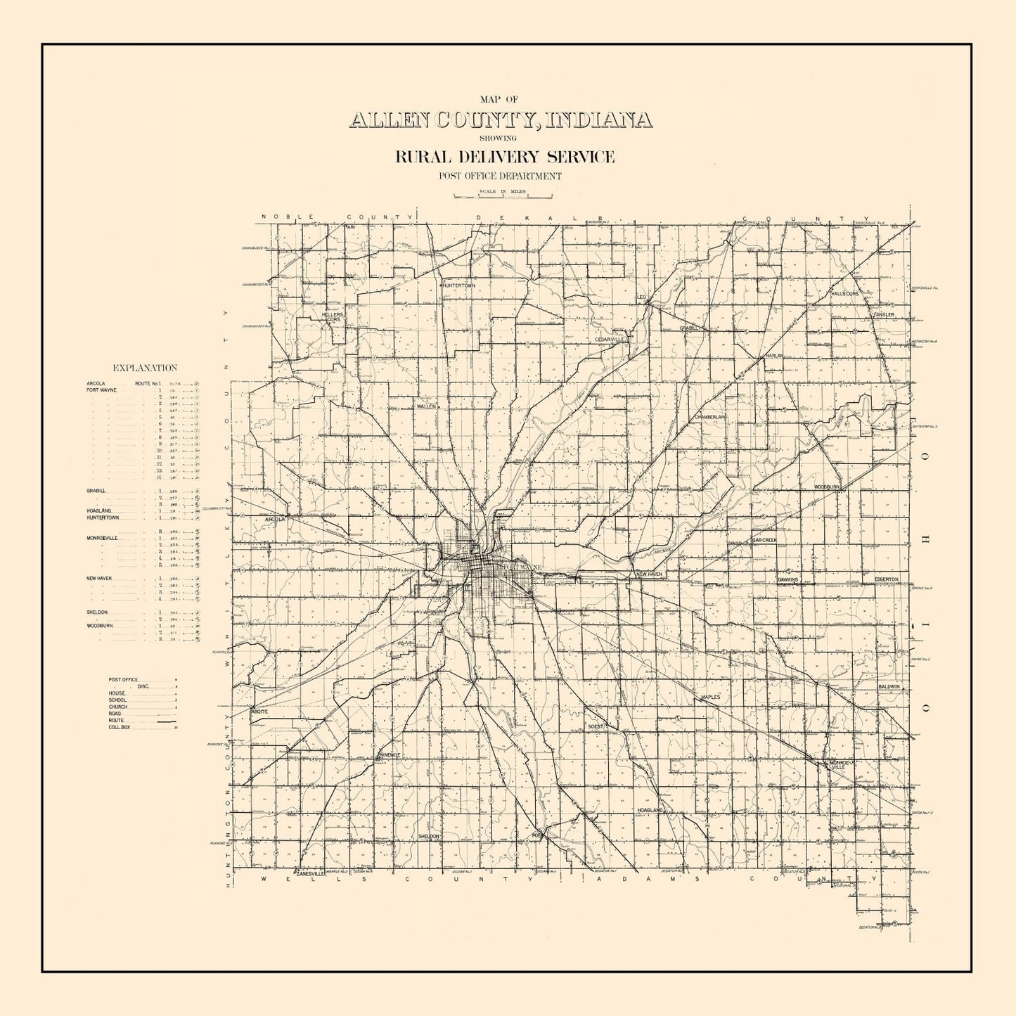 Vintage Map of Allen County, Indiana 1910