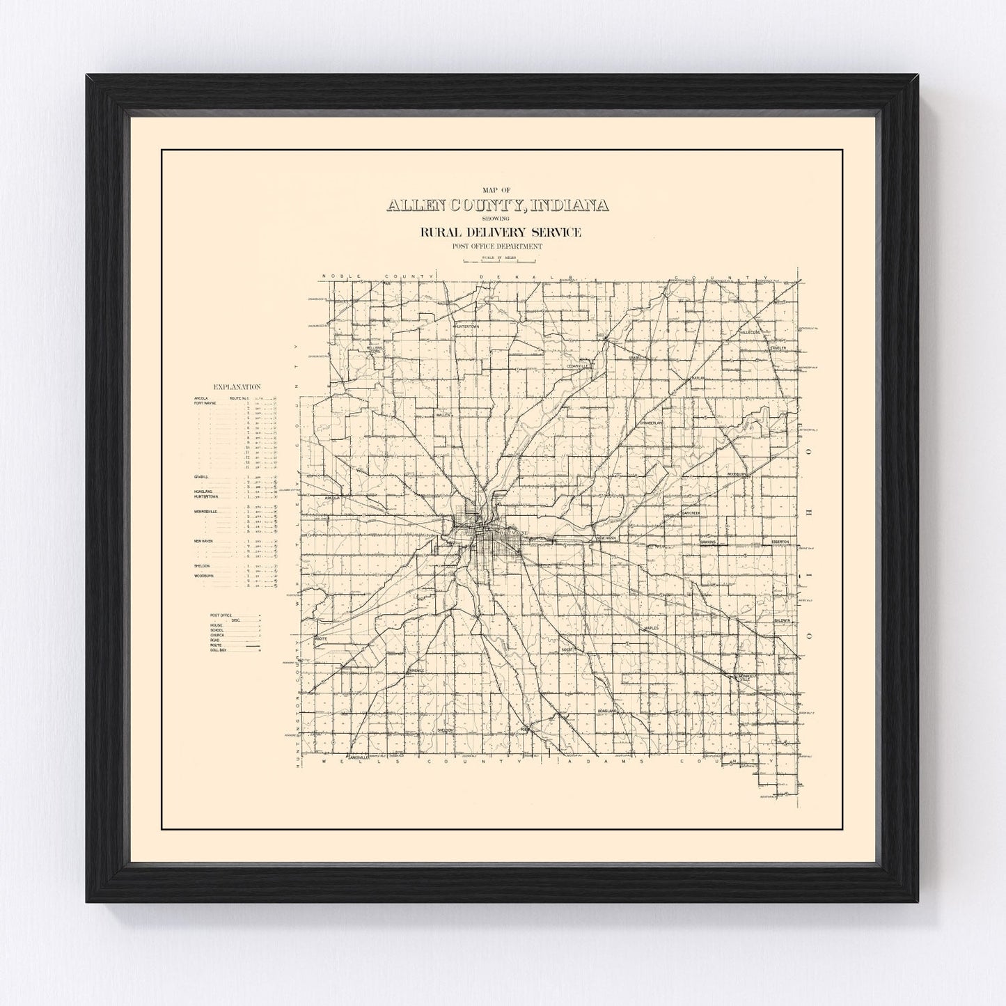 Vintage Map of Allen County, Indiana 1910