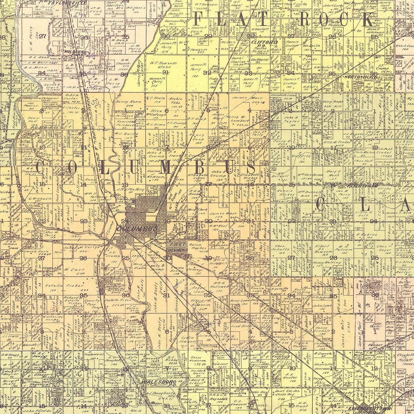 Vintage Map of Bartholomew County, Indiana 1910