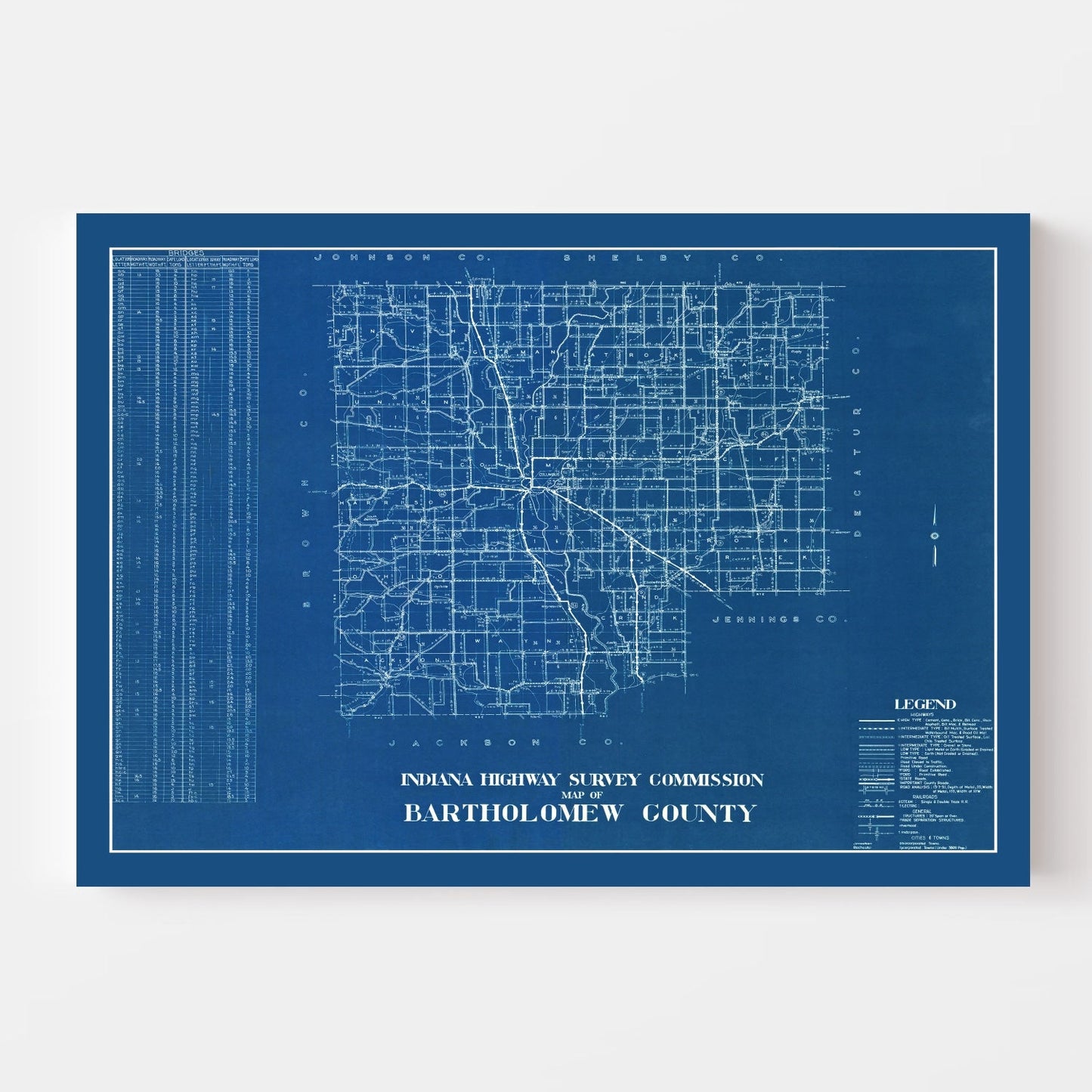 Vintage Map of Bartholomew County, Indiana 1936