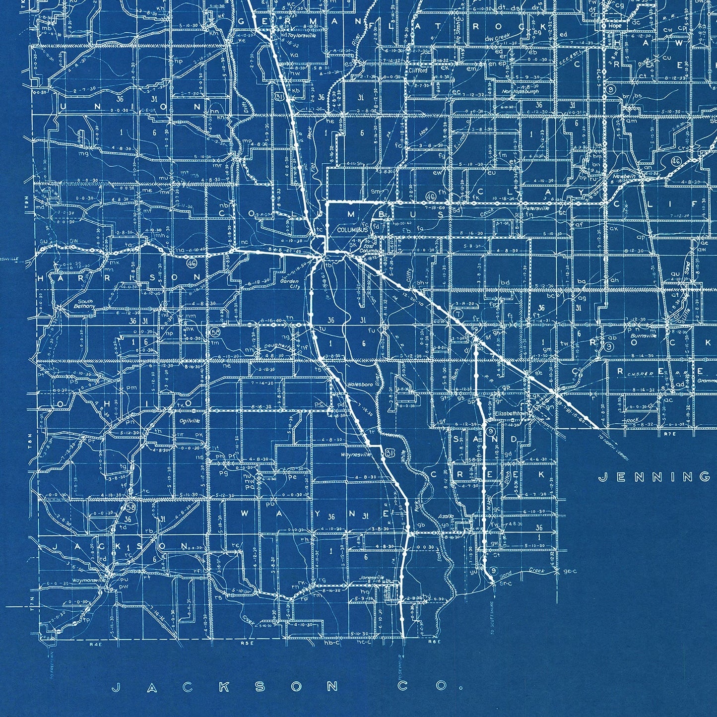 Vintage Map of Bartholomew County, Indiana 1936
