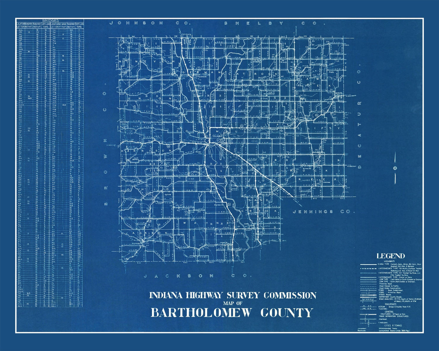 Vintage Map of Bartholomew County, Indiana 1936